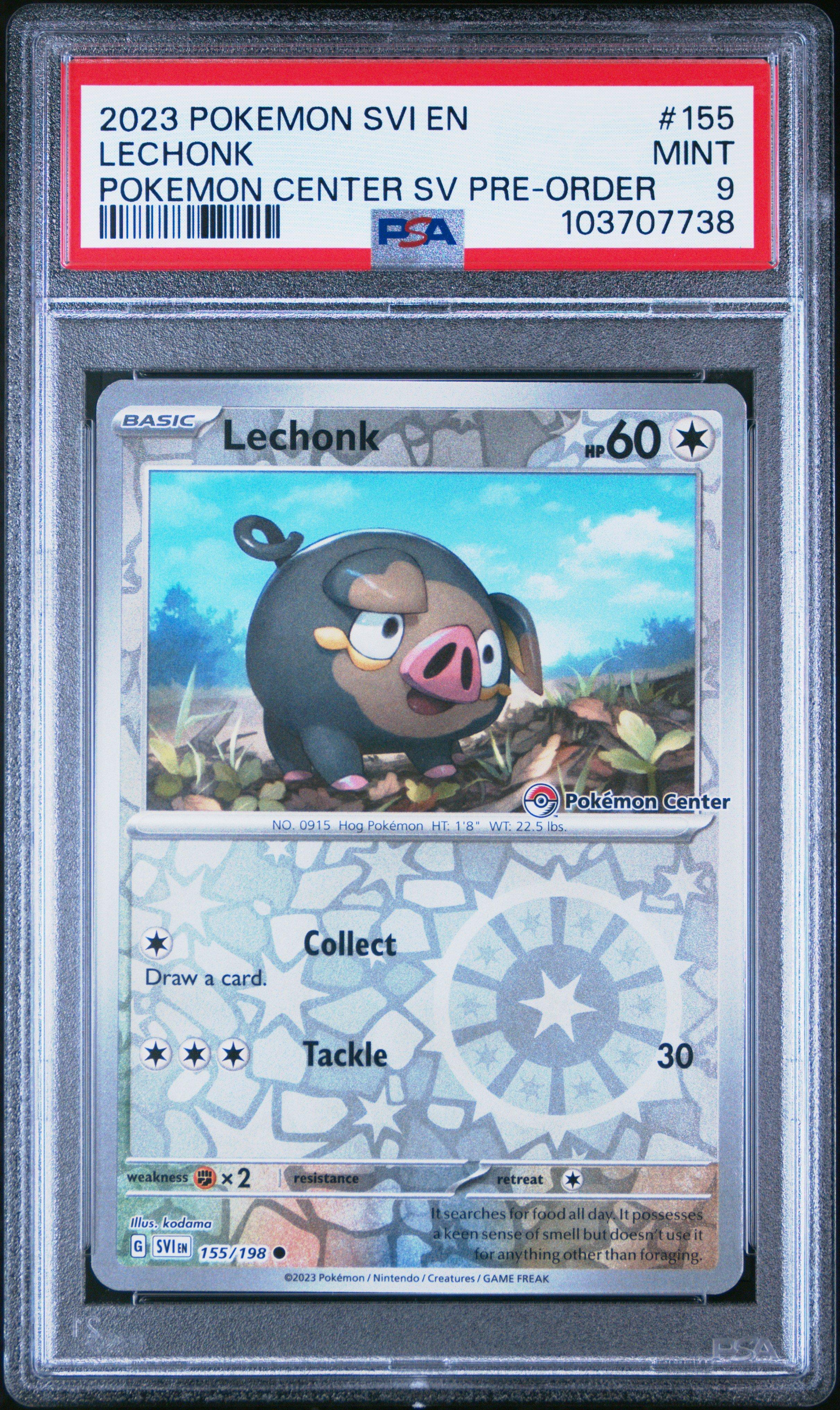 2023 Pokemon Svi En-scarlet & Violet 155 Lechonk Pokemon Center Scarlet & Violet Pre-order Promo PSA 9