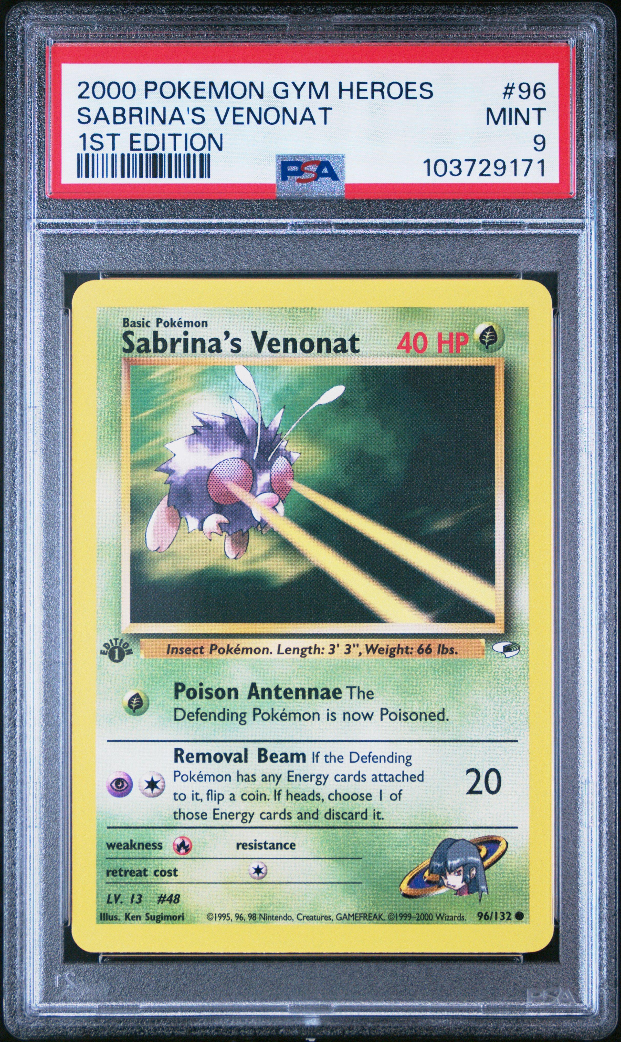 2000 Pokemon Gym Heroes 96 Sabrina's Venonat 1st Edition PSA 9