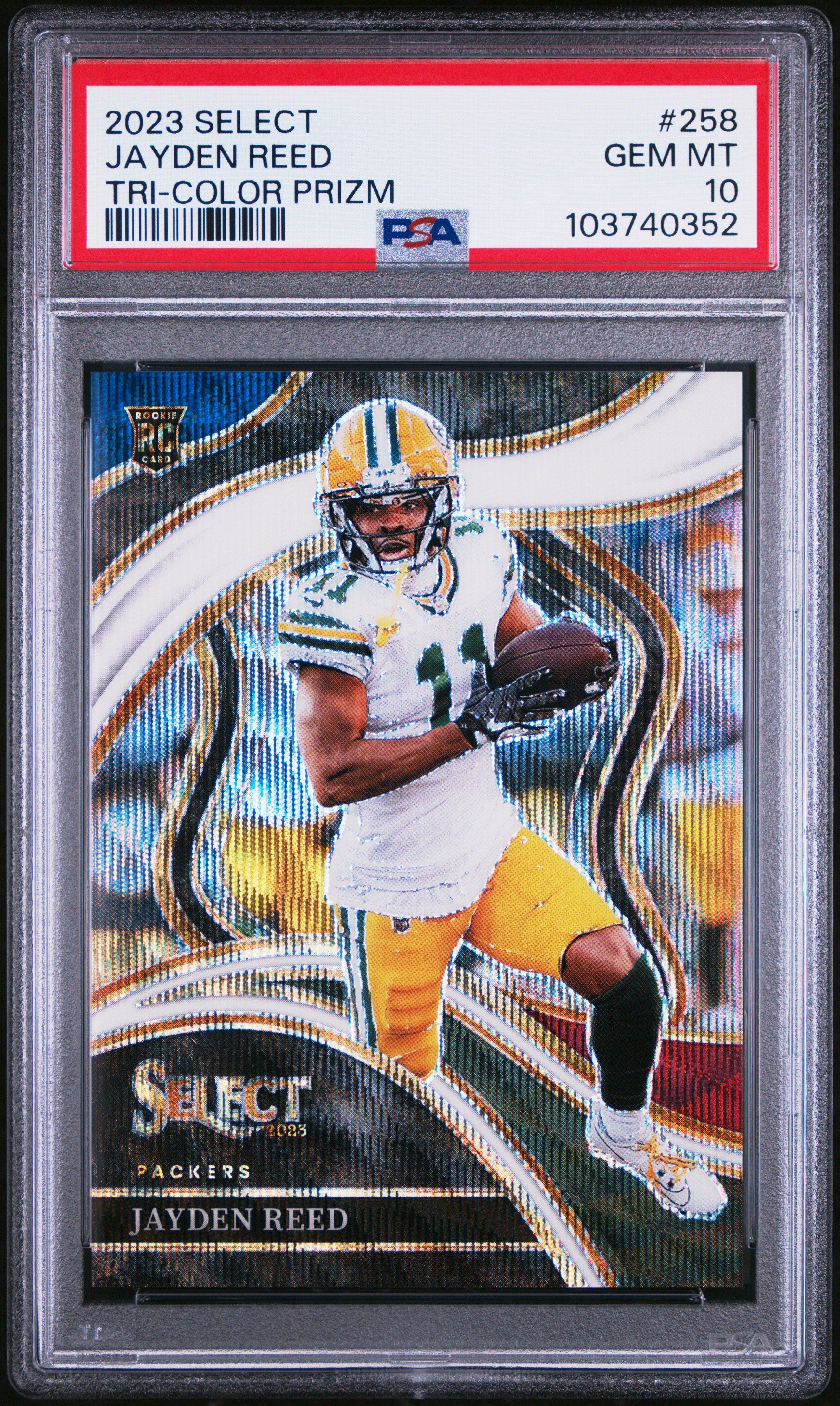 2023 Panini Select 258 Jayden Reed Tri-color Prizm PSA 10