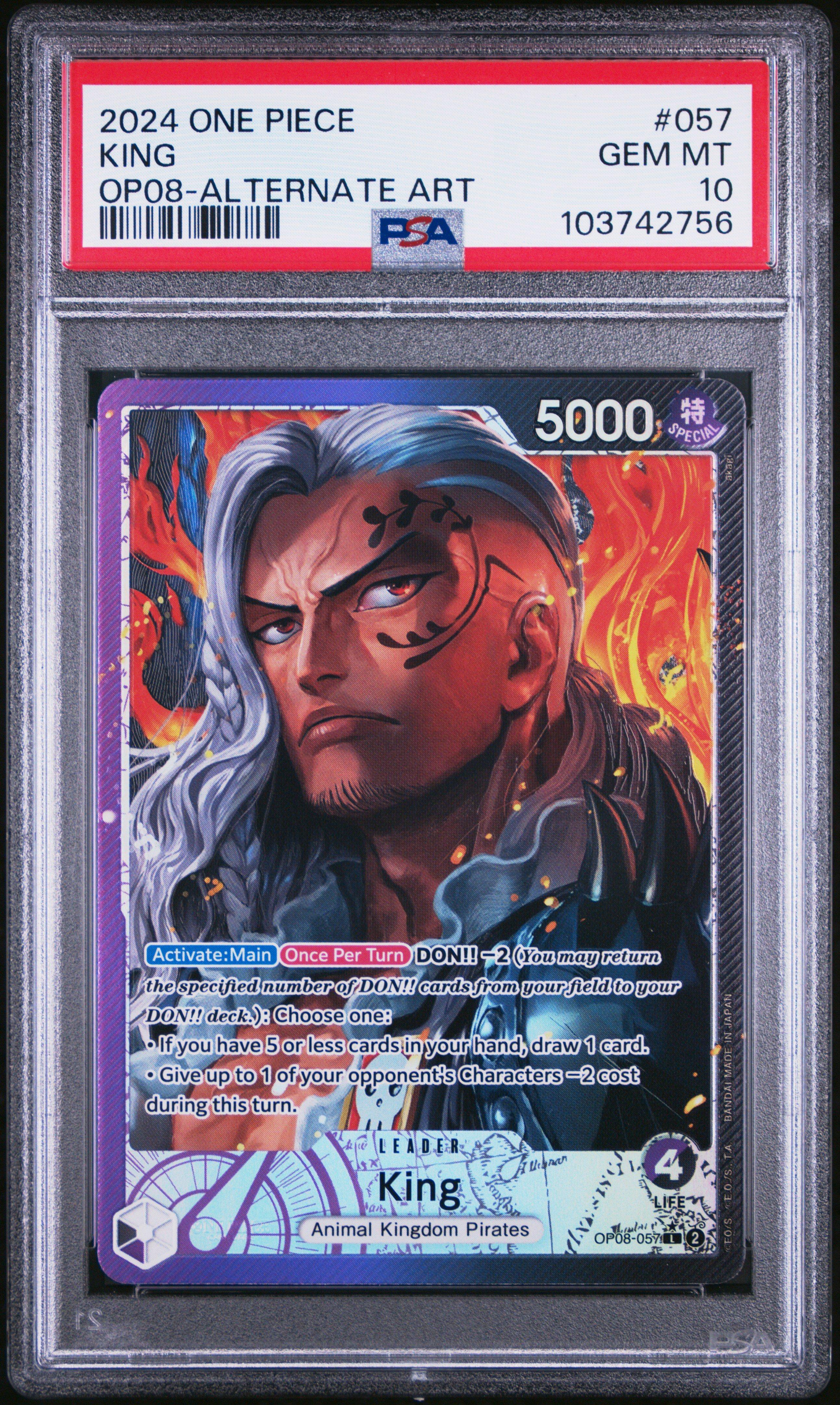 2024 One Piece Op08-two Legends 057 King Alternate Art PSA 10