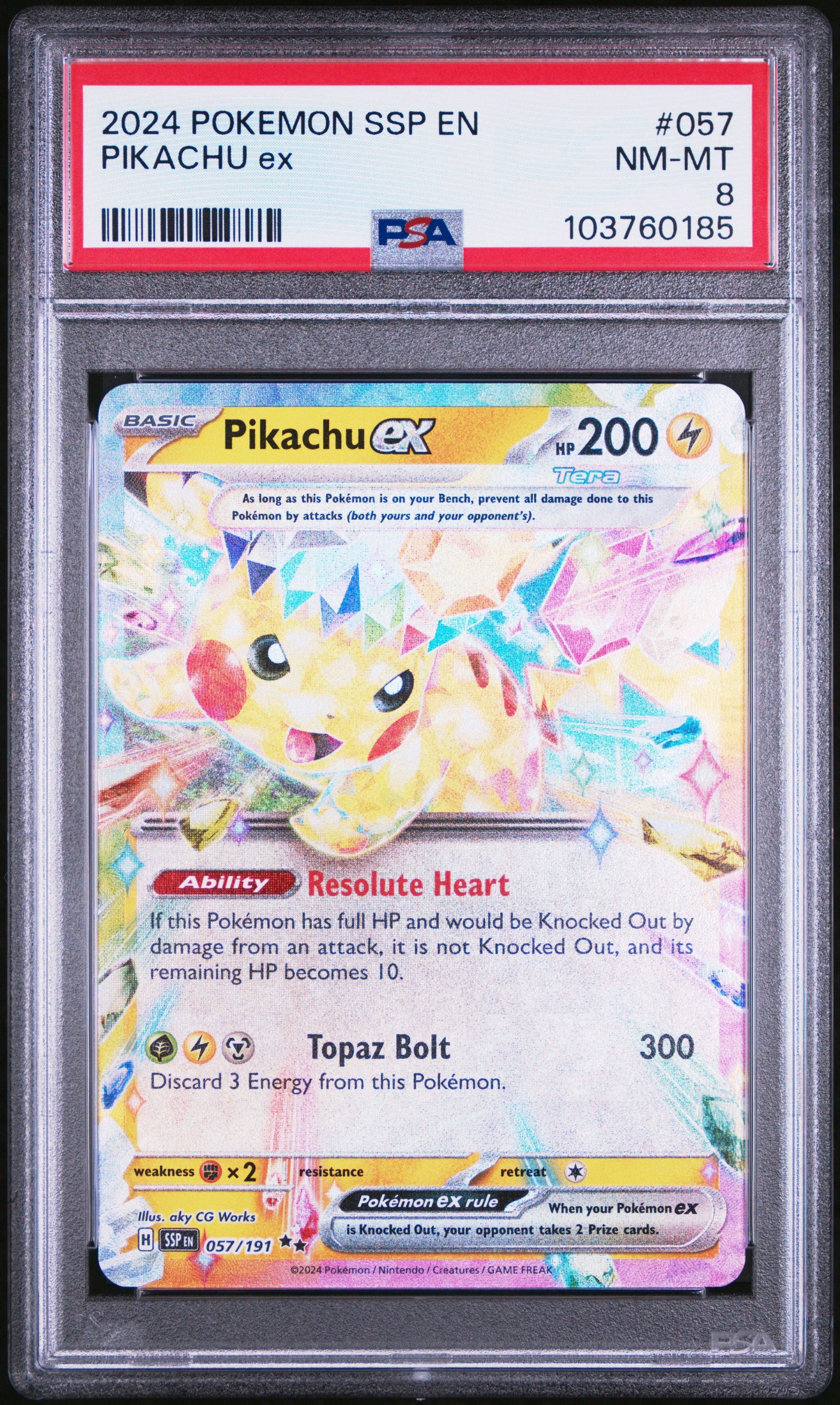 2024 Pokemon Ssp En-surging Sparks 057 Pikachu Ex PSA 8 Graded