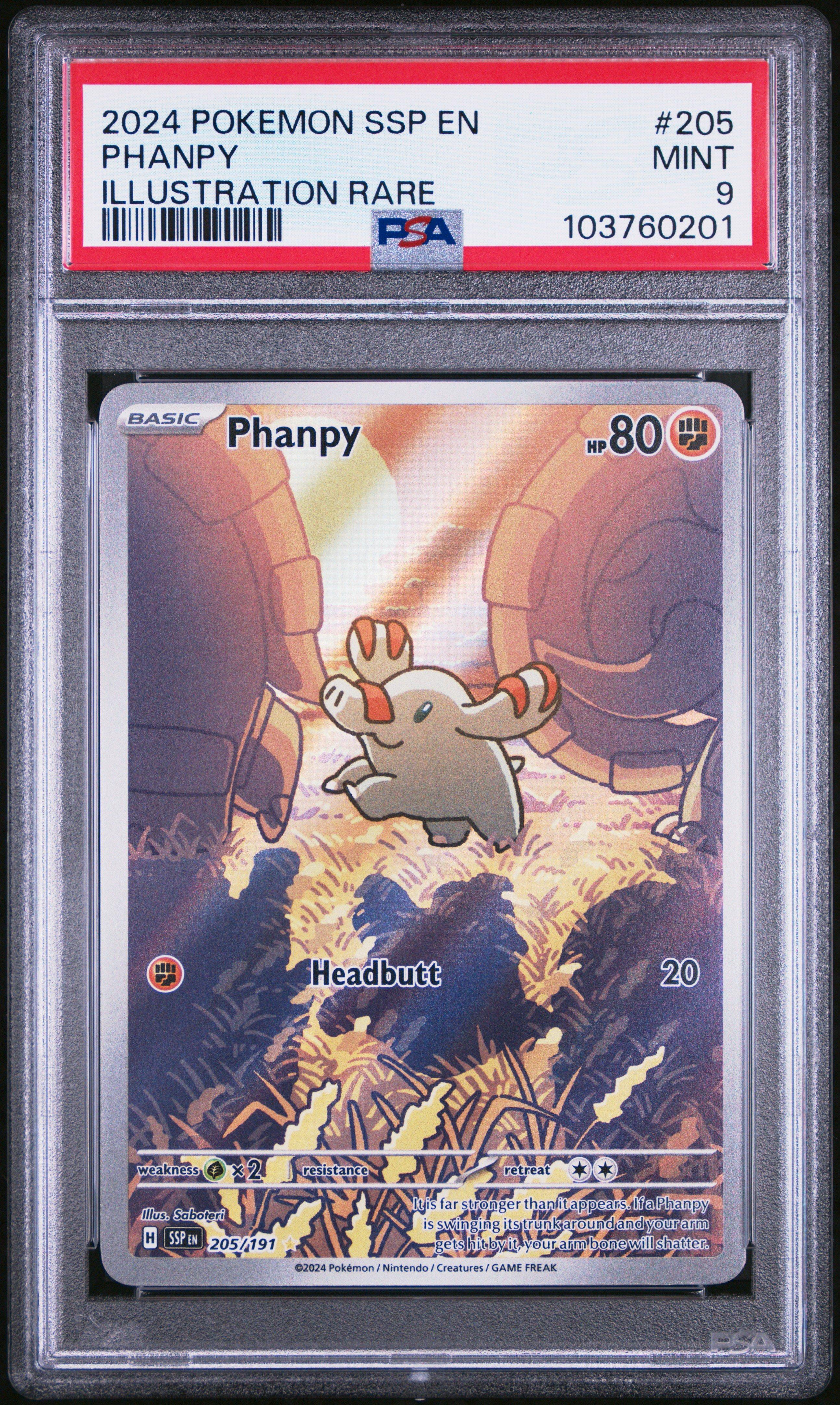 2024 Pokemon Ssp En-surging Sparks 205 Phanpy Illustration Rare PSA
