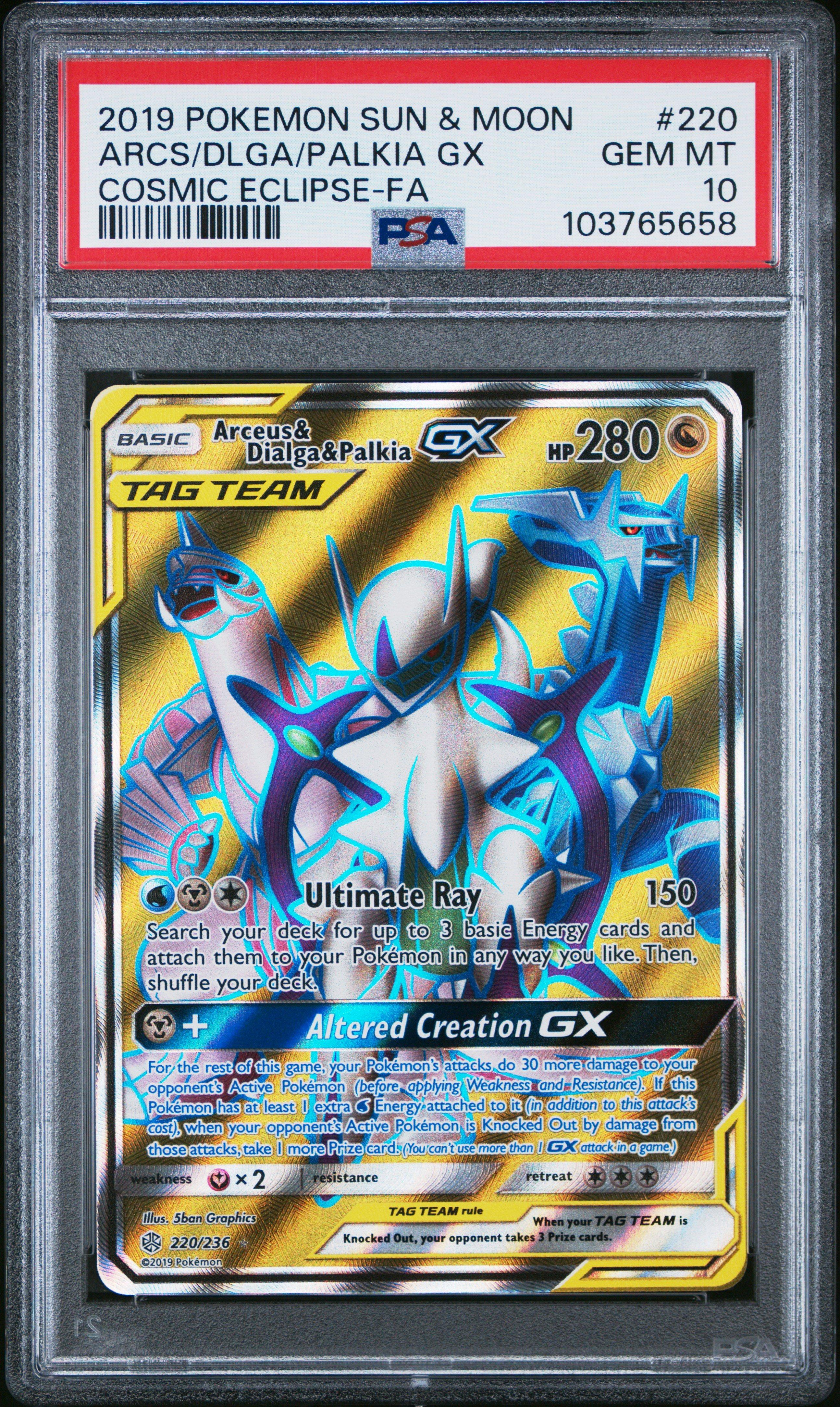 2019 Pokemon Sun & Moon Cosmic Eclipse 220 Full Art/arceus & Dialga & Palkia Gx PSA