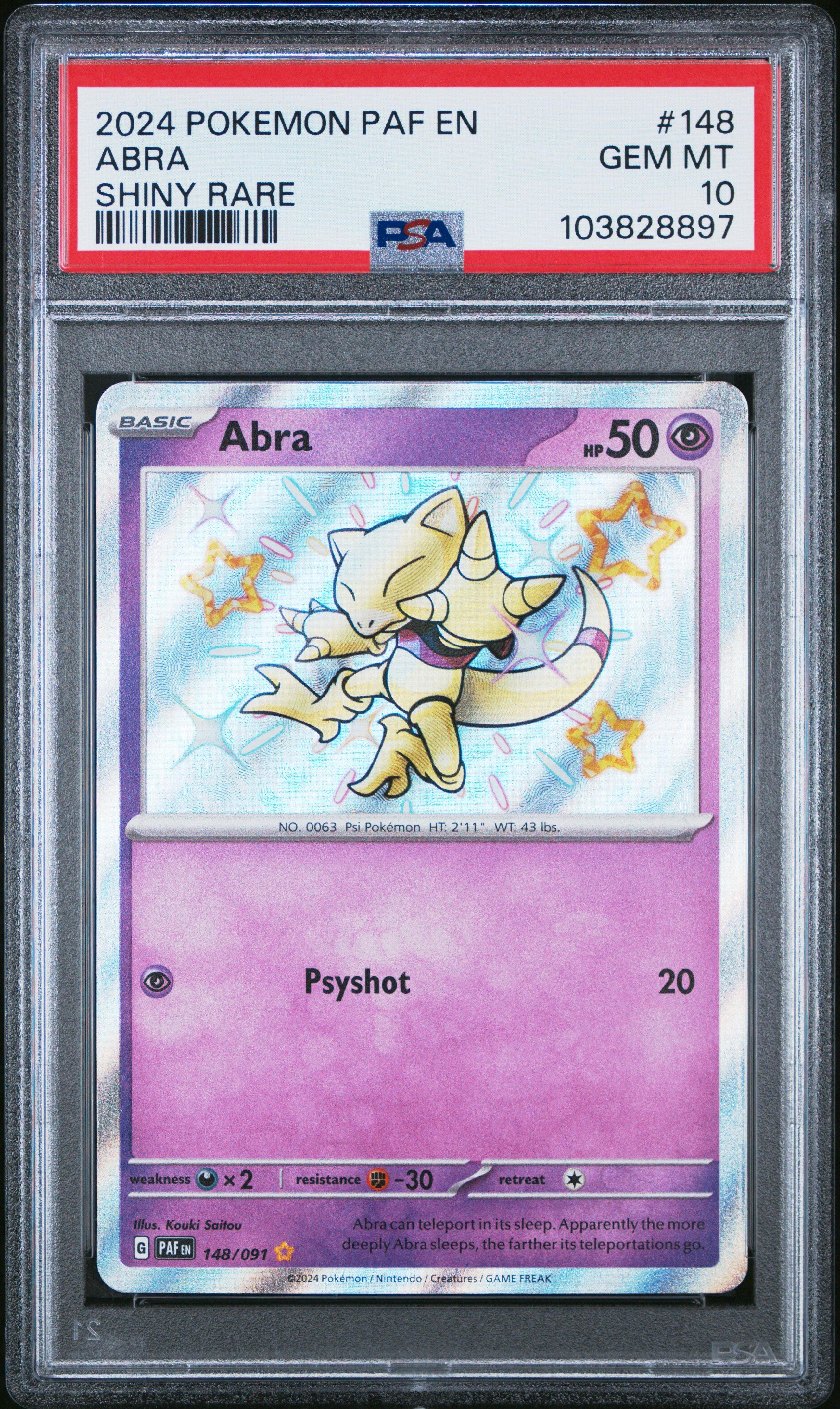 2024 Pokemon Paf En-paldean Fates 148 Abra Shiny Rare PSA 10