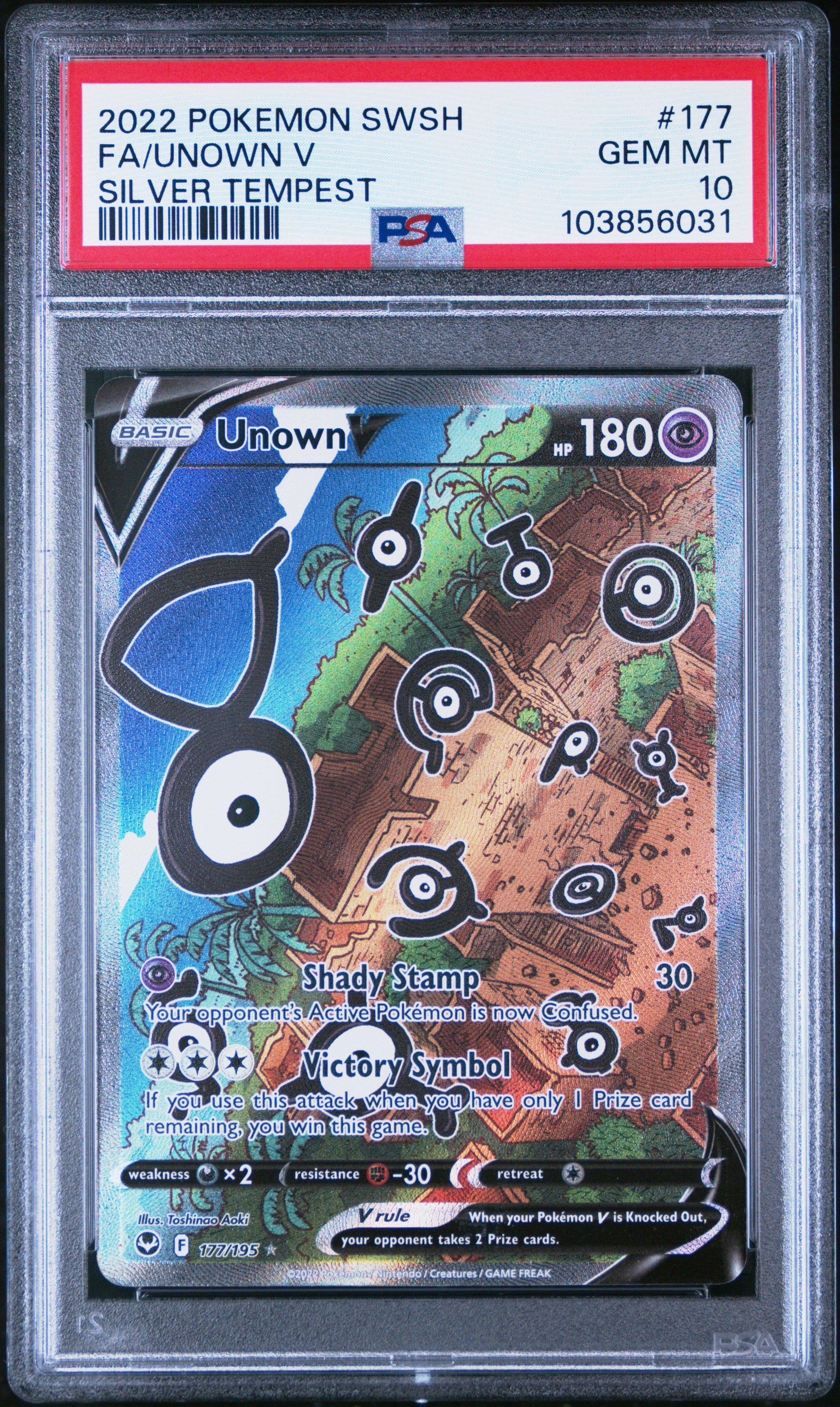 2022 Pokemon Sword & Shield Silver Tempest 177 Full Art/unown V PSA