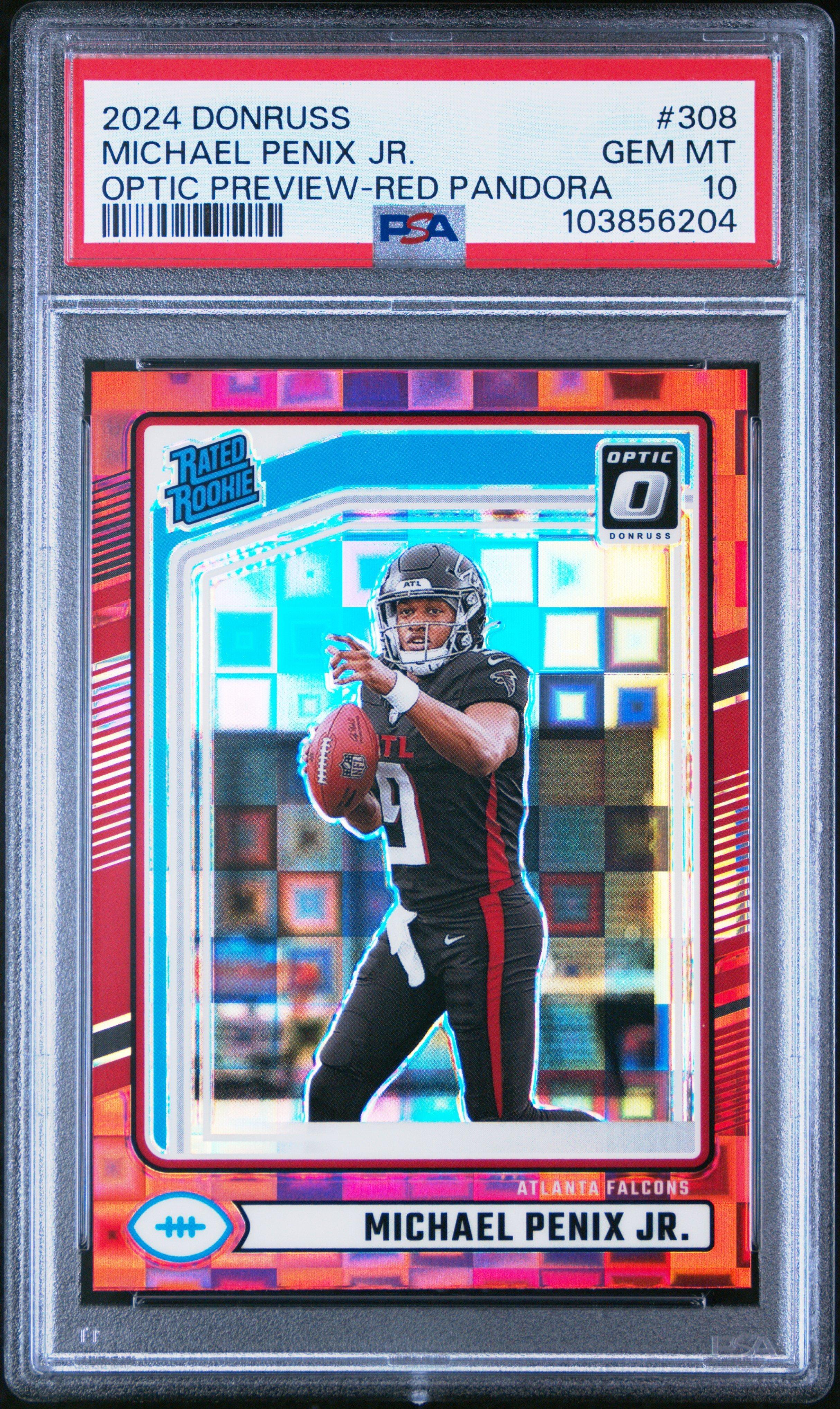 2024 Panini Donruss 308 Michael Penix Jr. Optic Preview-red Pandora PSA 10