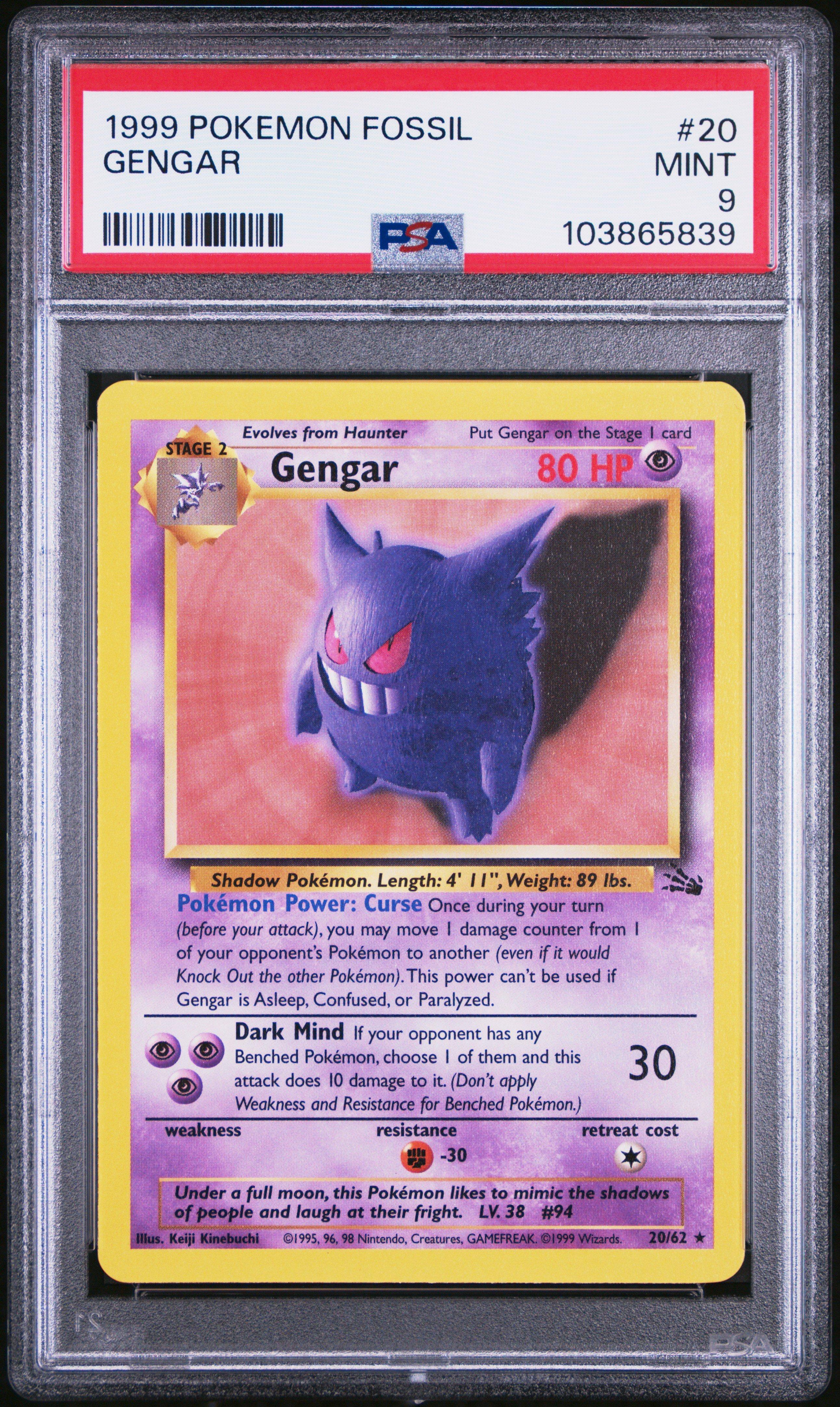 1999 Pokemon Fossil 20 Gengar PSA