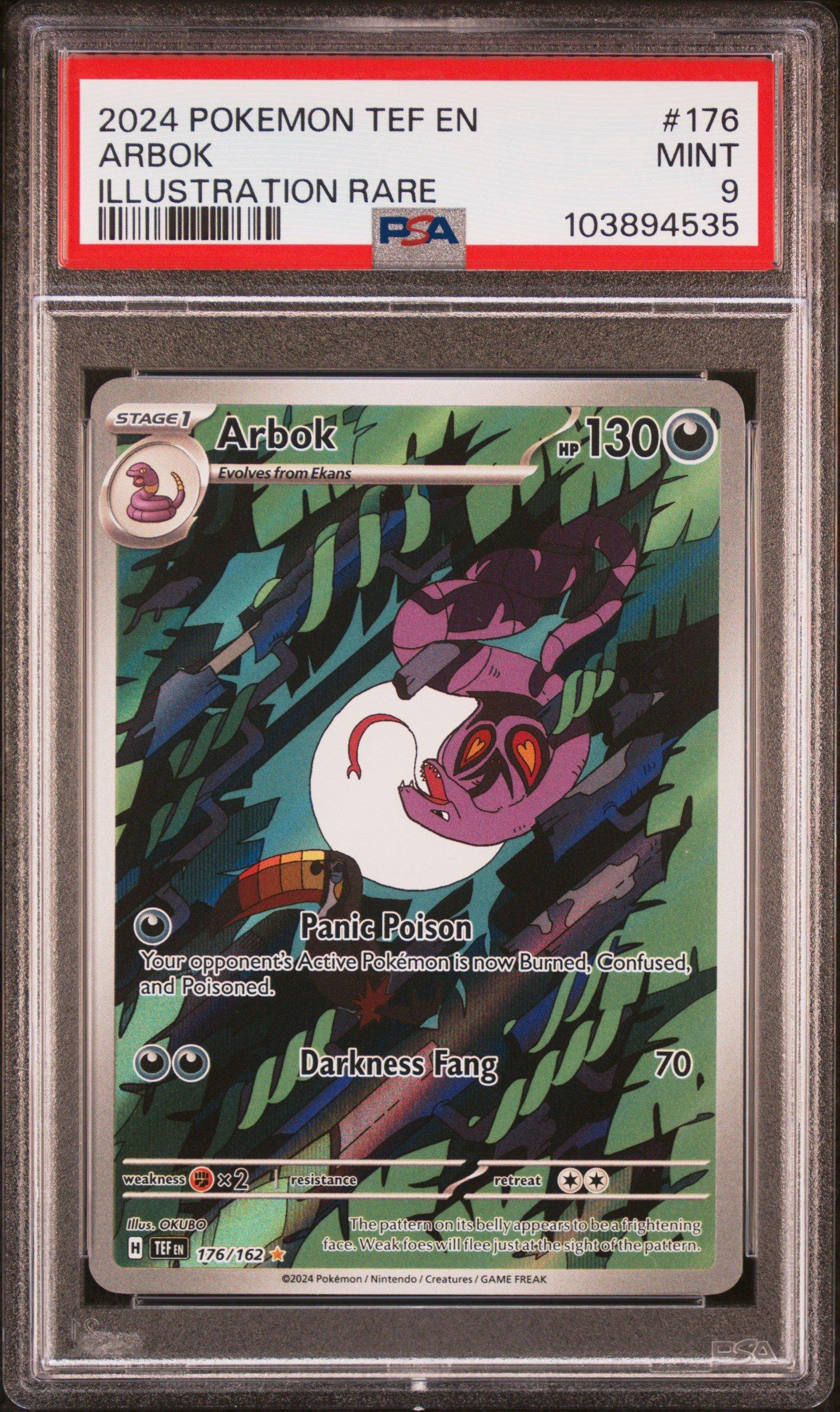 2024 Pokemon Tef En-temporal Forces 176 Arbok Illustration Rare PSA