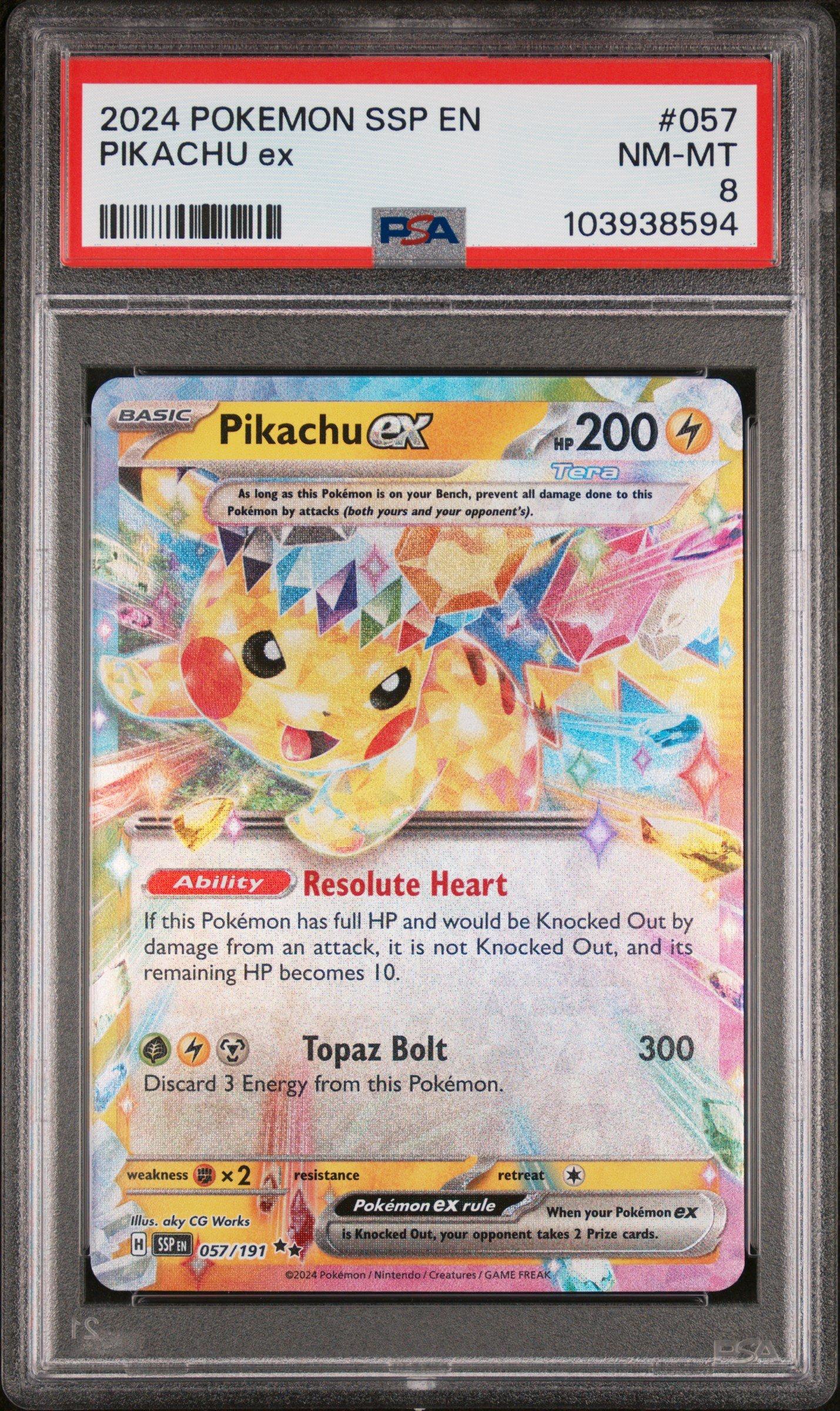 2024 Pokemon Ssp En-surging Sparks 057 Pikachu Ex PSA 8 Graded