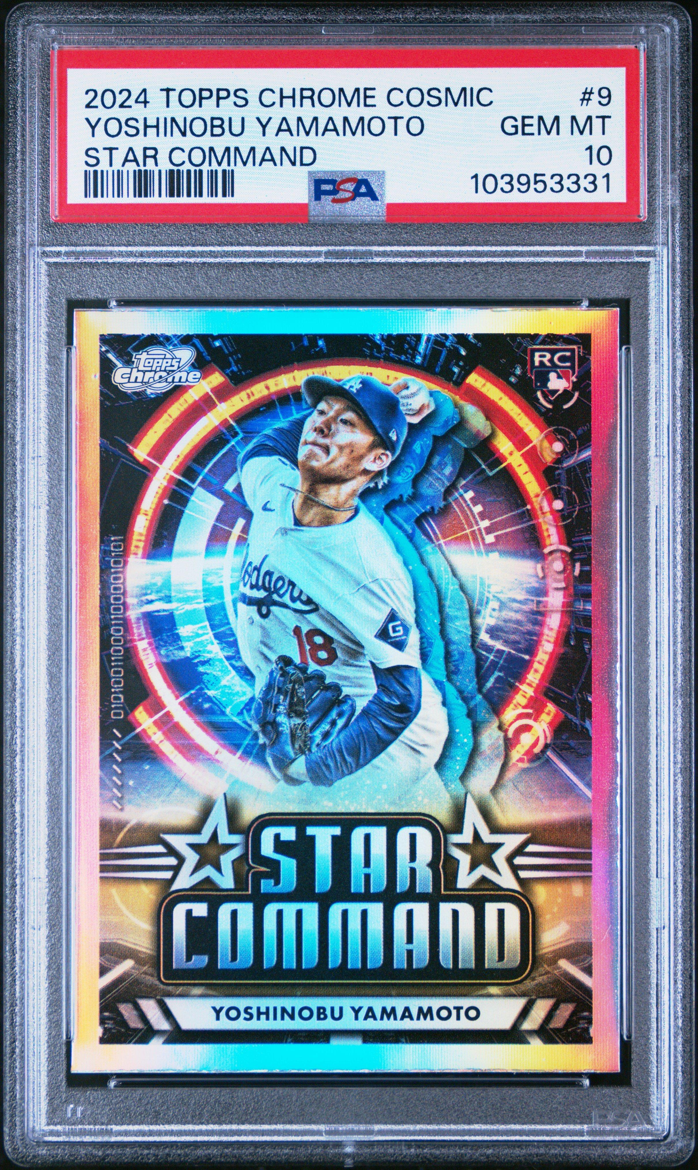 2024 Topps Chrome Cosmic Star Command 9 Yoshinobu Yamamoto PSA 10