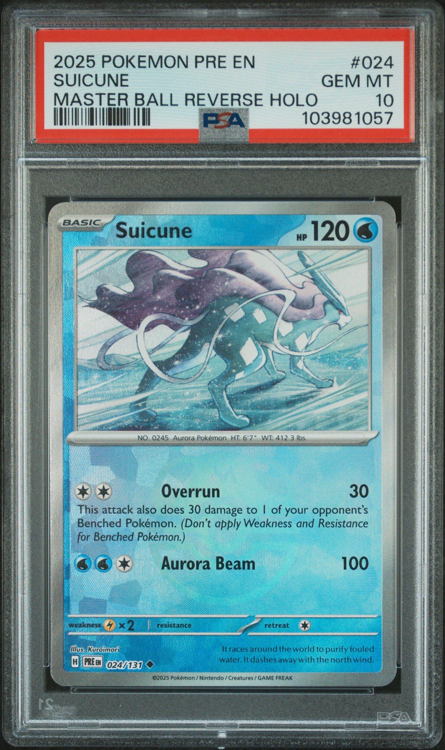 2025 Pokemon Pre En-prismatic Evolutions 024 Suicune Master Ball Reverse Holo PSA