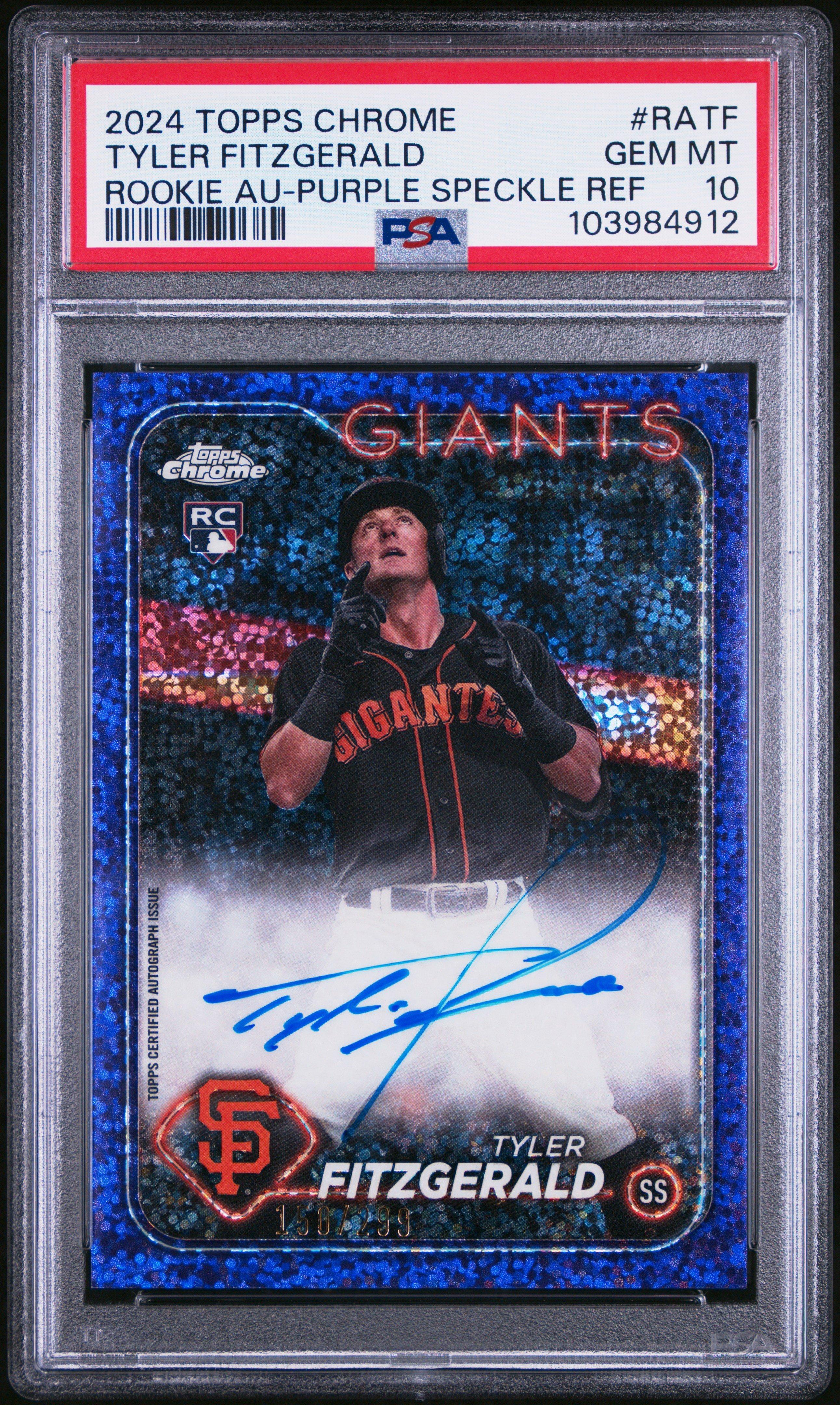 2024 Topps Chrome Rookie Autographs Ratf Tyler Fitzgerald Purple Speckle Refractor PSA 10