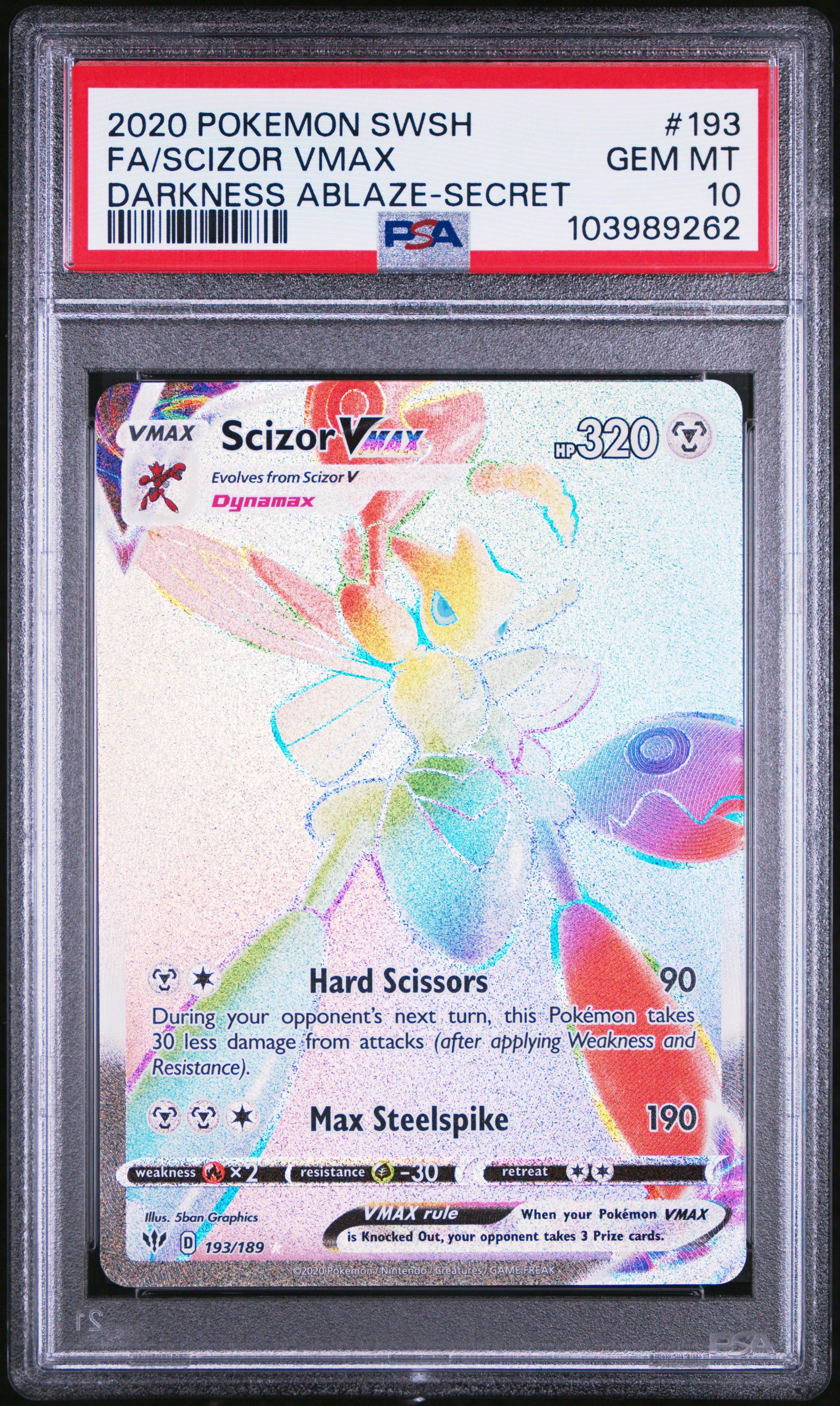 2020 Pokemon Sword & Shield Darkness Ablaze 193 Full Art/scizor Vmax Secret PSA 10