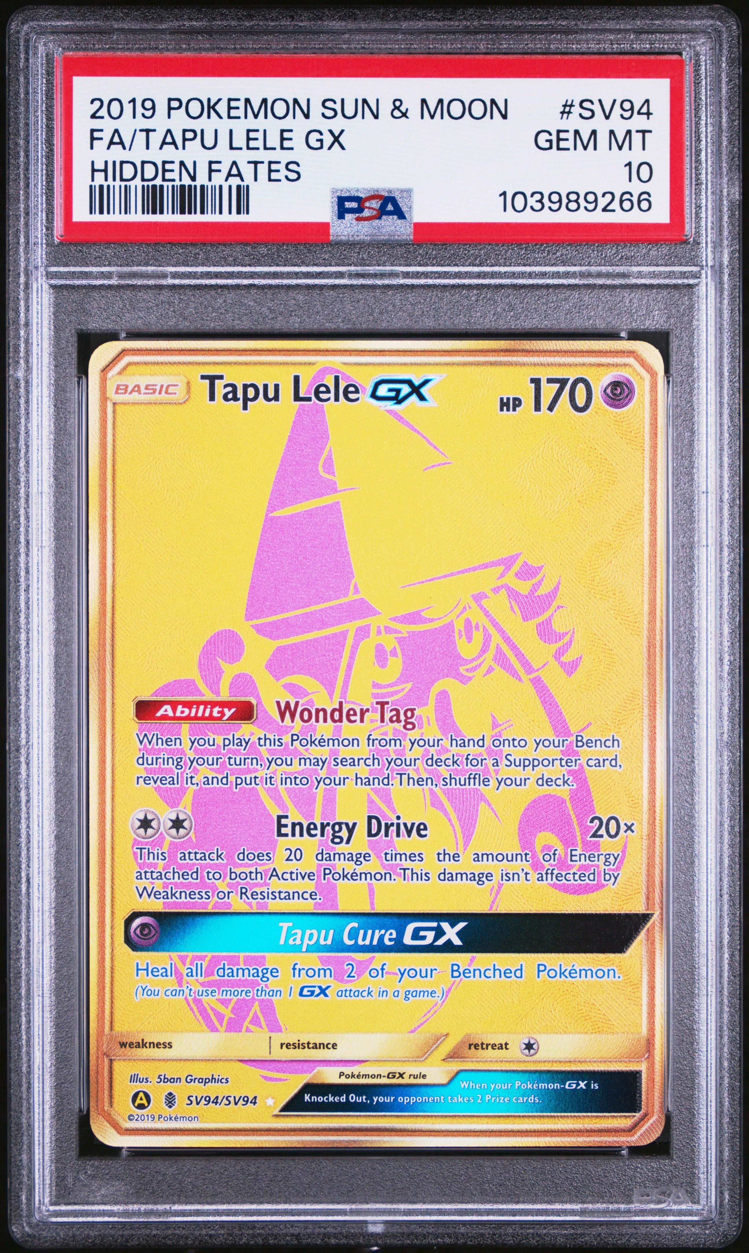 2019 Pokemon Sun & Moon Hidden Fates Sv94 Full Art/tapu Lele Gx PSA