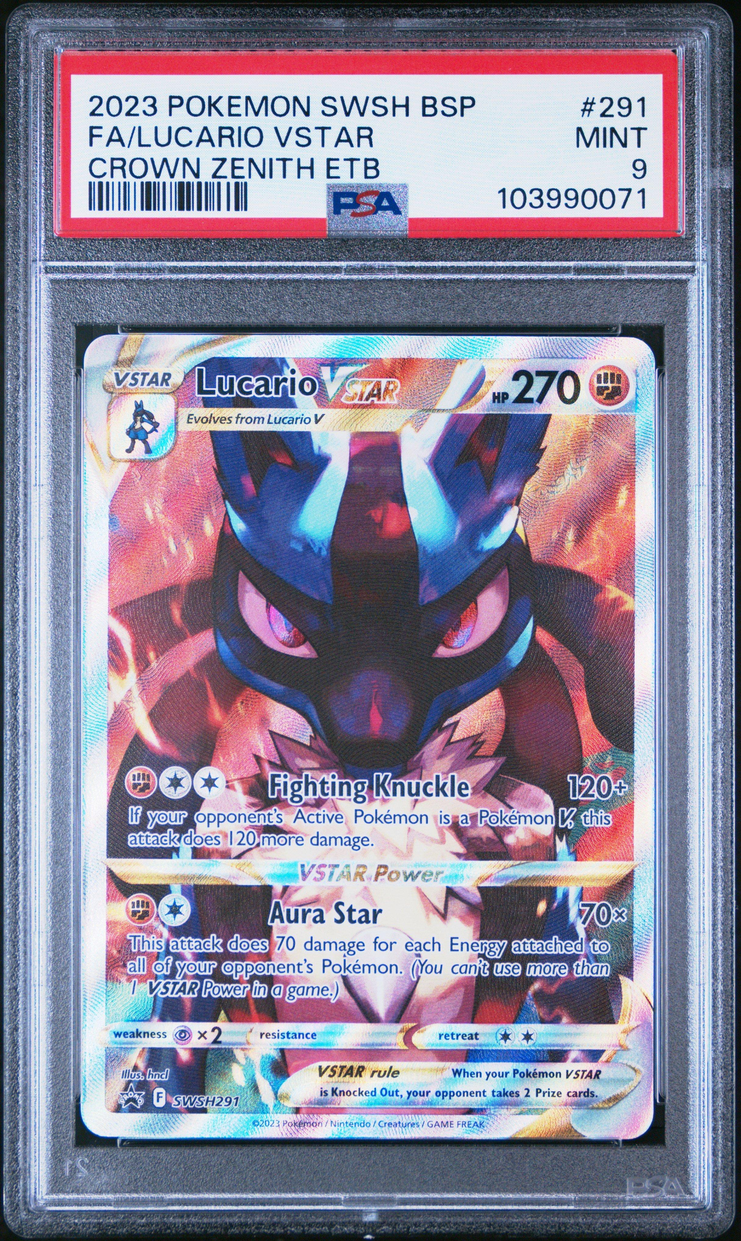 2023 Pokemon Swsh Black Star Promo 291 Full Art/lucario Vstar Crown Zenith Elite Trainer Box PSA