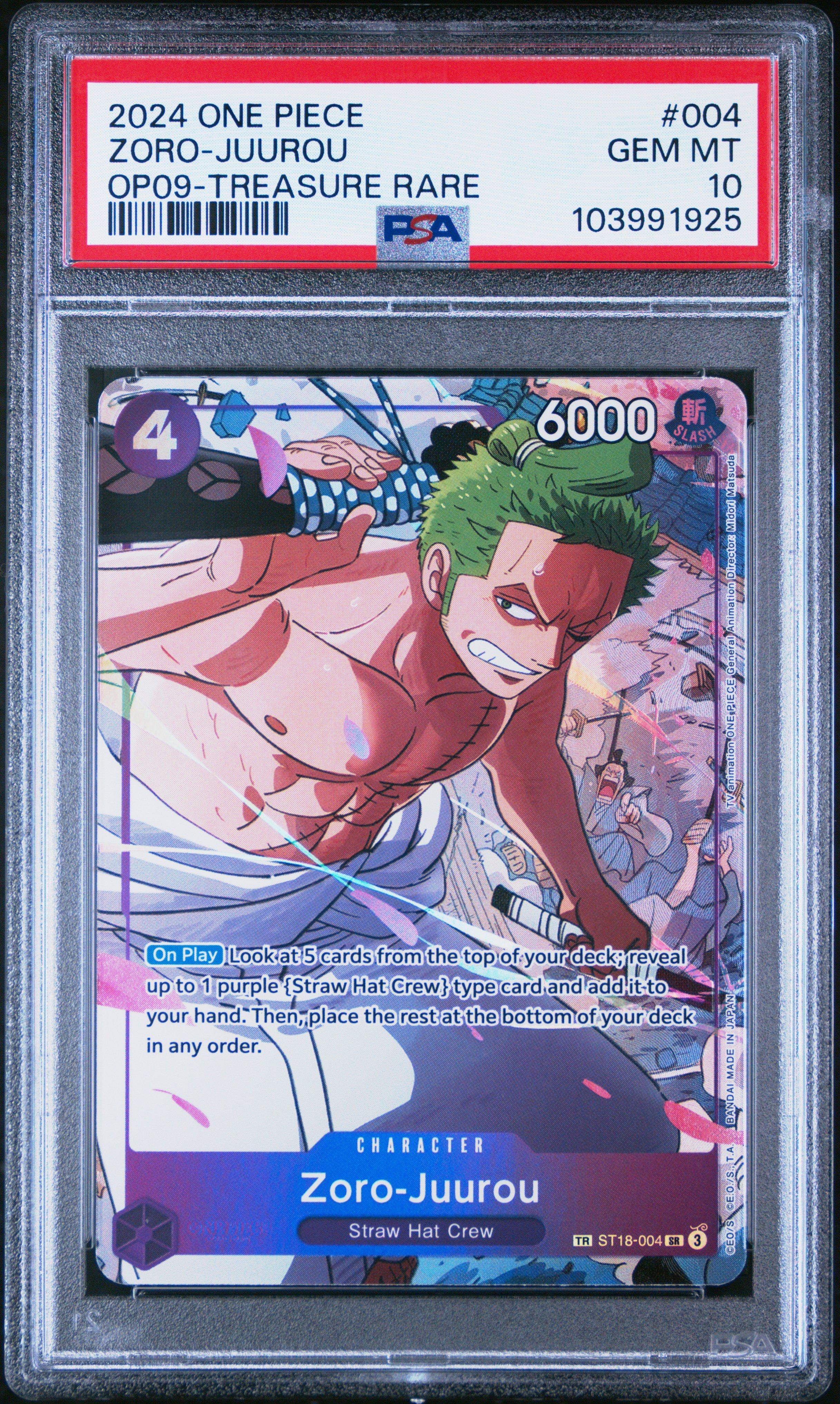2024 One Piece Op09-emperors In The New World 004 Zoro-juurou Treasure Rare PSA 10