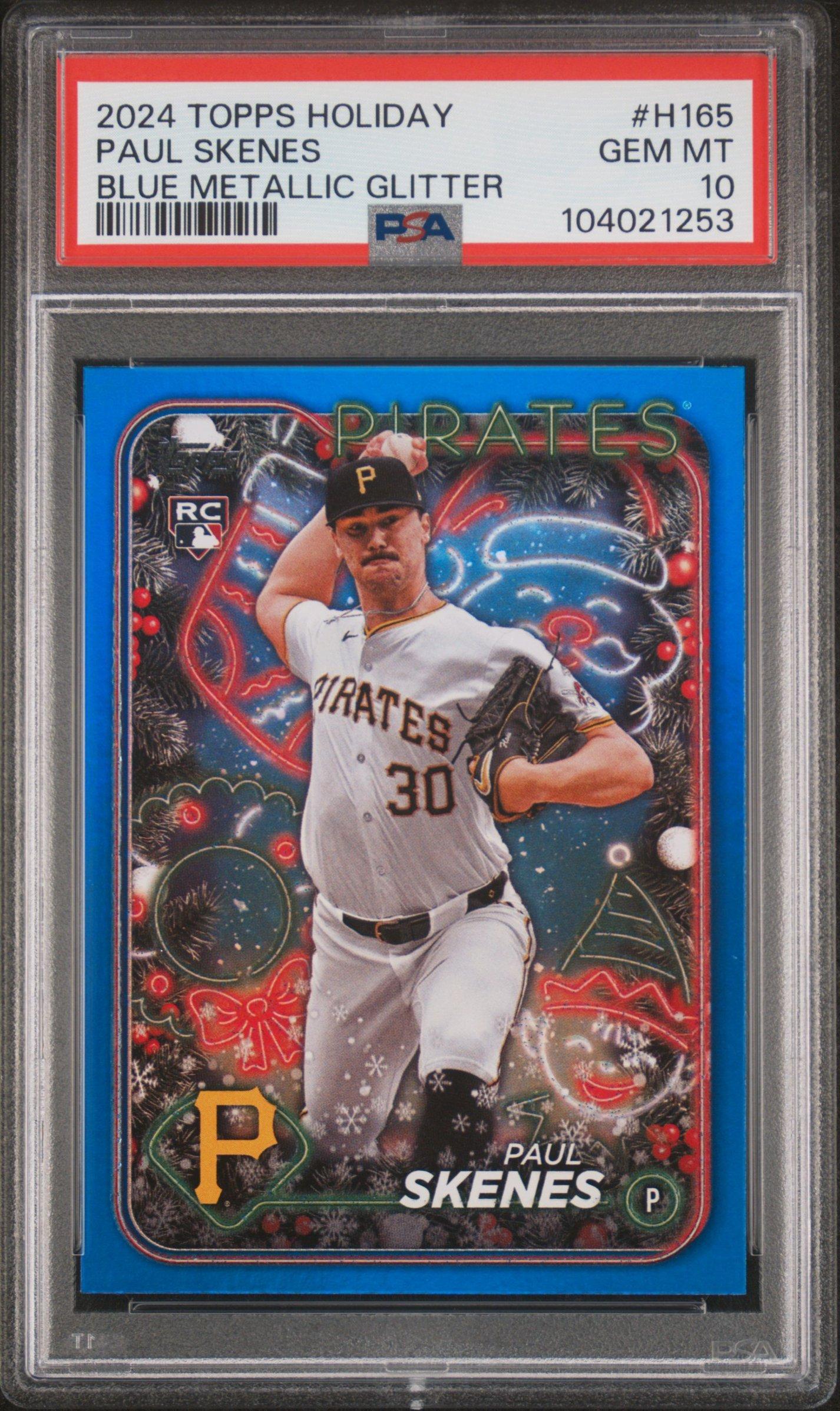 2024 Topps Holiday H165 Paul Skenes Blue Metallic Glitter PSA 10