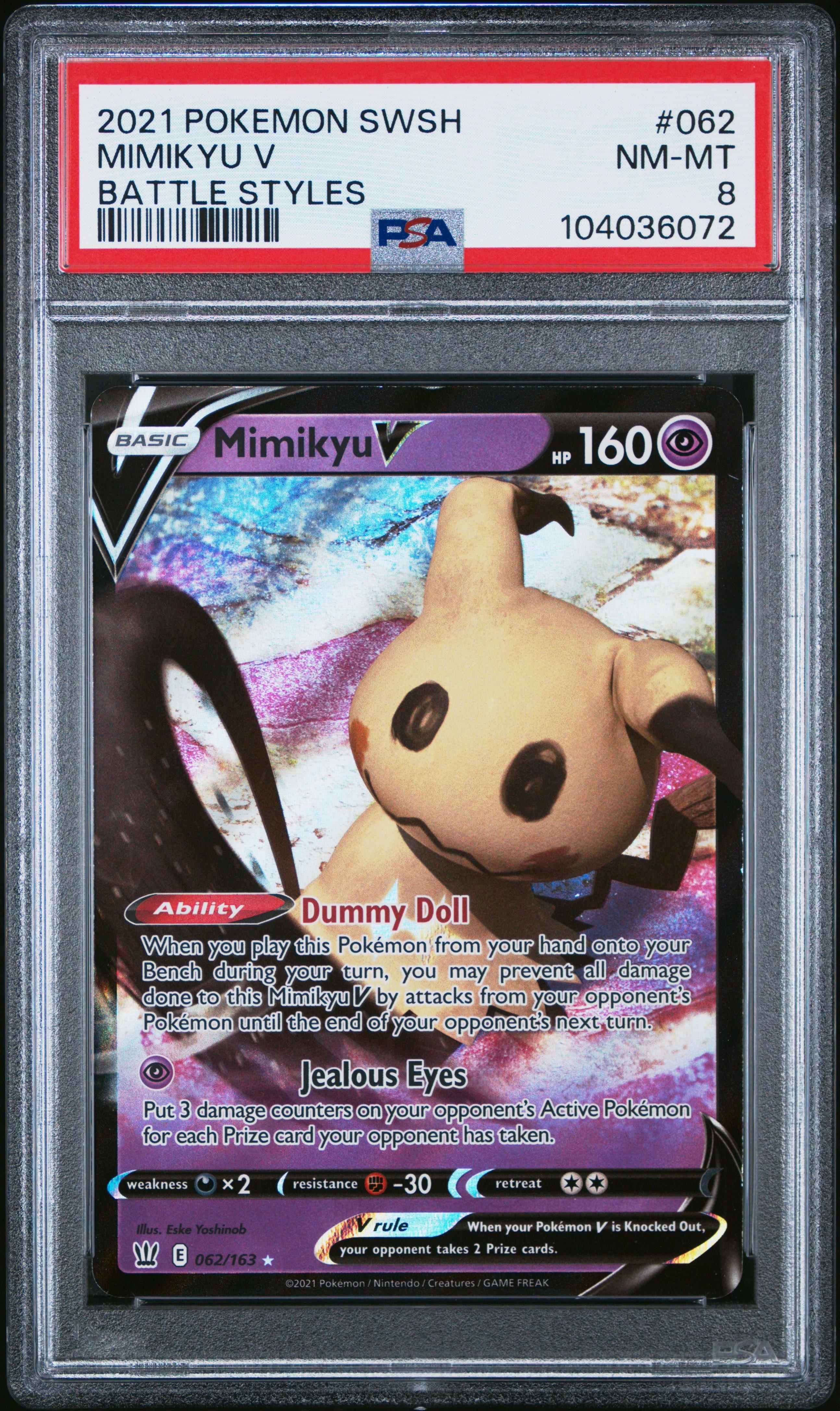 2021 Pokemon Sword & Shield Battle Styles 062 Mimikyu V PSA 8