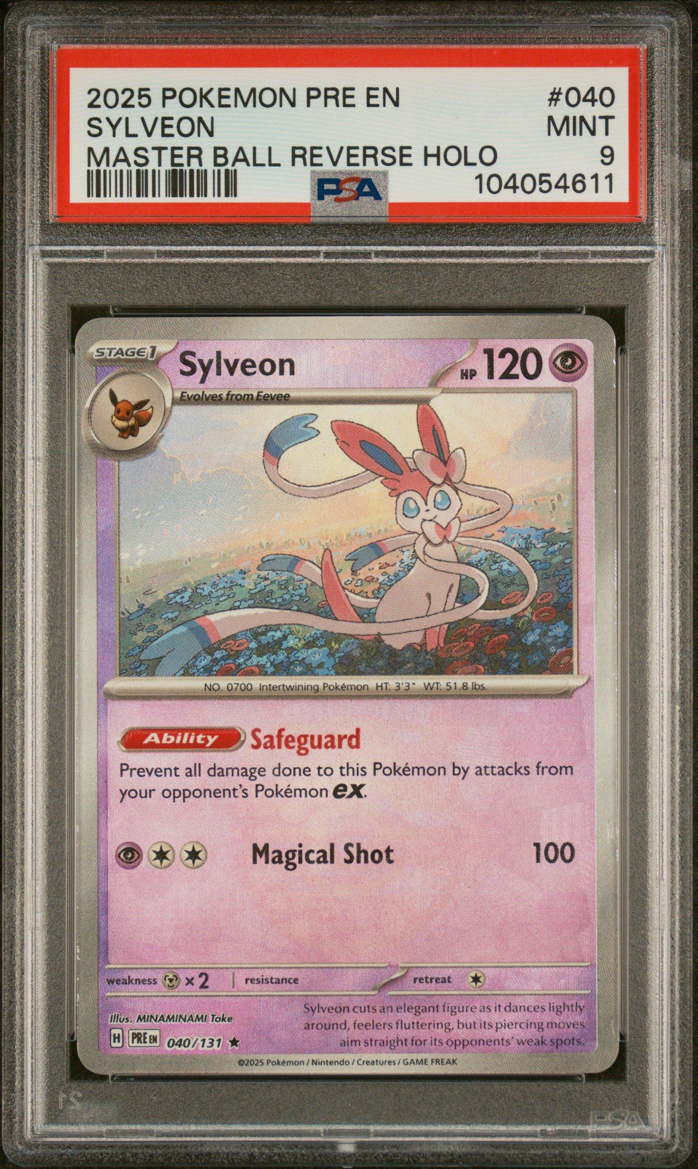 2025 Pokemon Pre En-prismatic Evolutions 040 Sylveon Master Ball Reverse Holo PSA