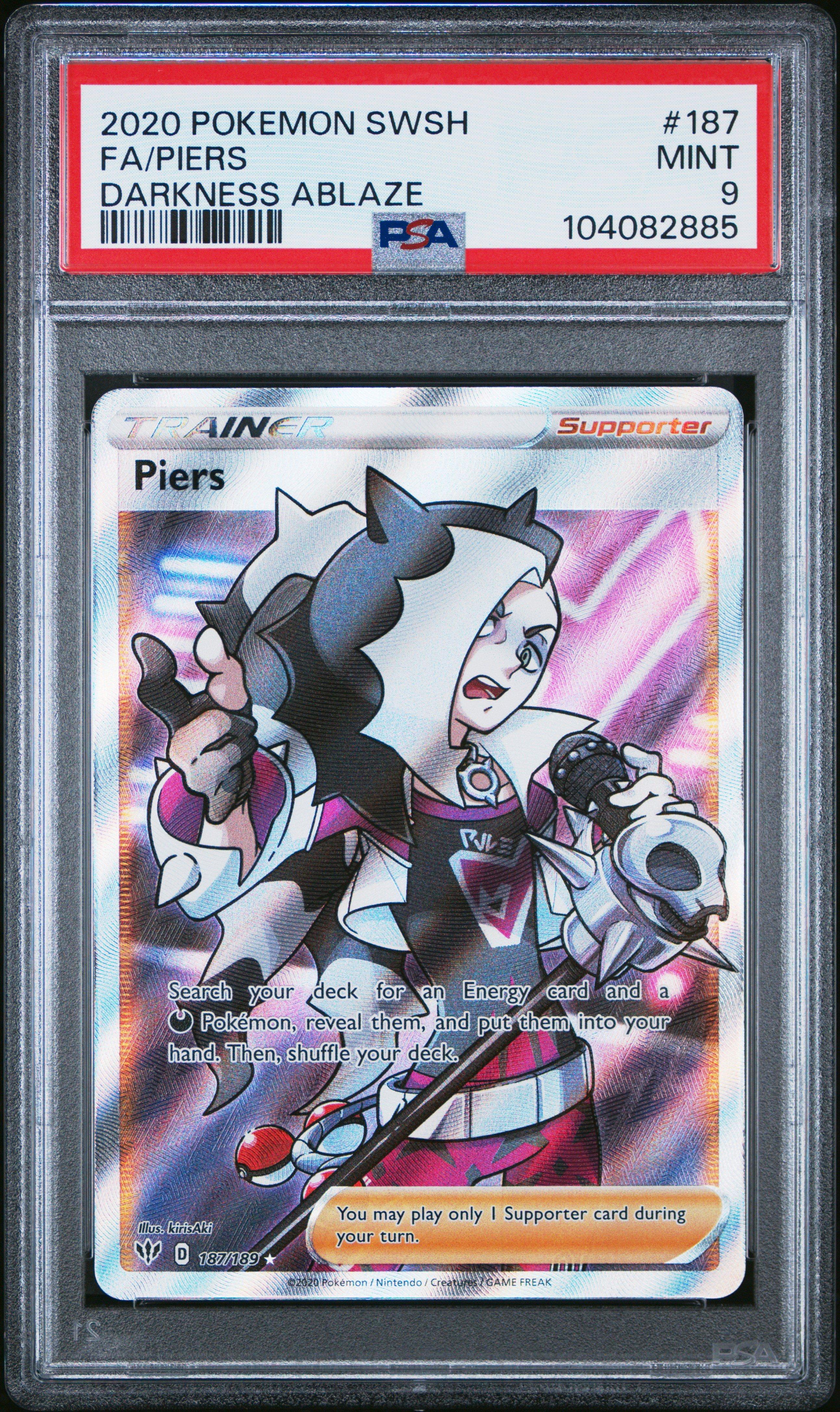 2020 Pokemon Sword & Shield Darkness Ablaze 187 Full Art/piers PSA