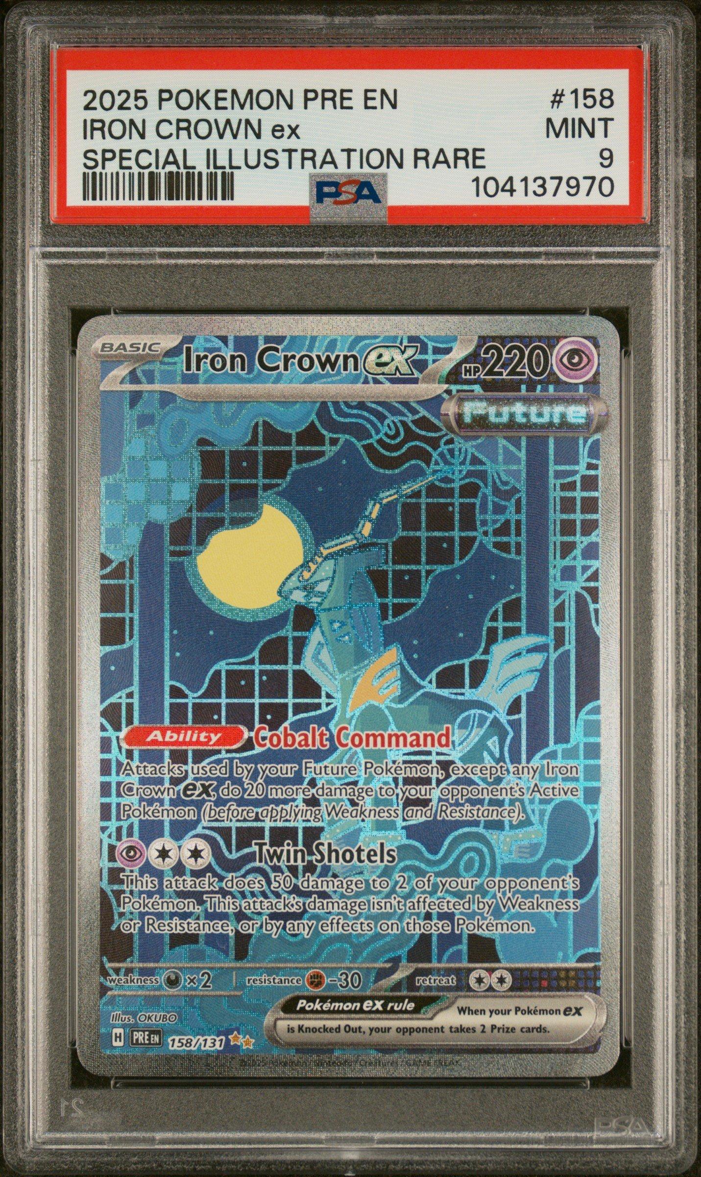 2025 Pokemon Pre En-prismatic Evolutions 158 Iron Crown Ex Special Illustration Rare PSA