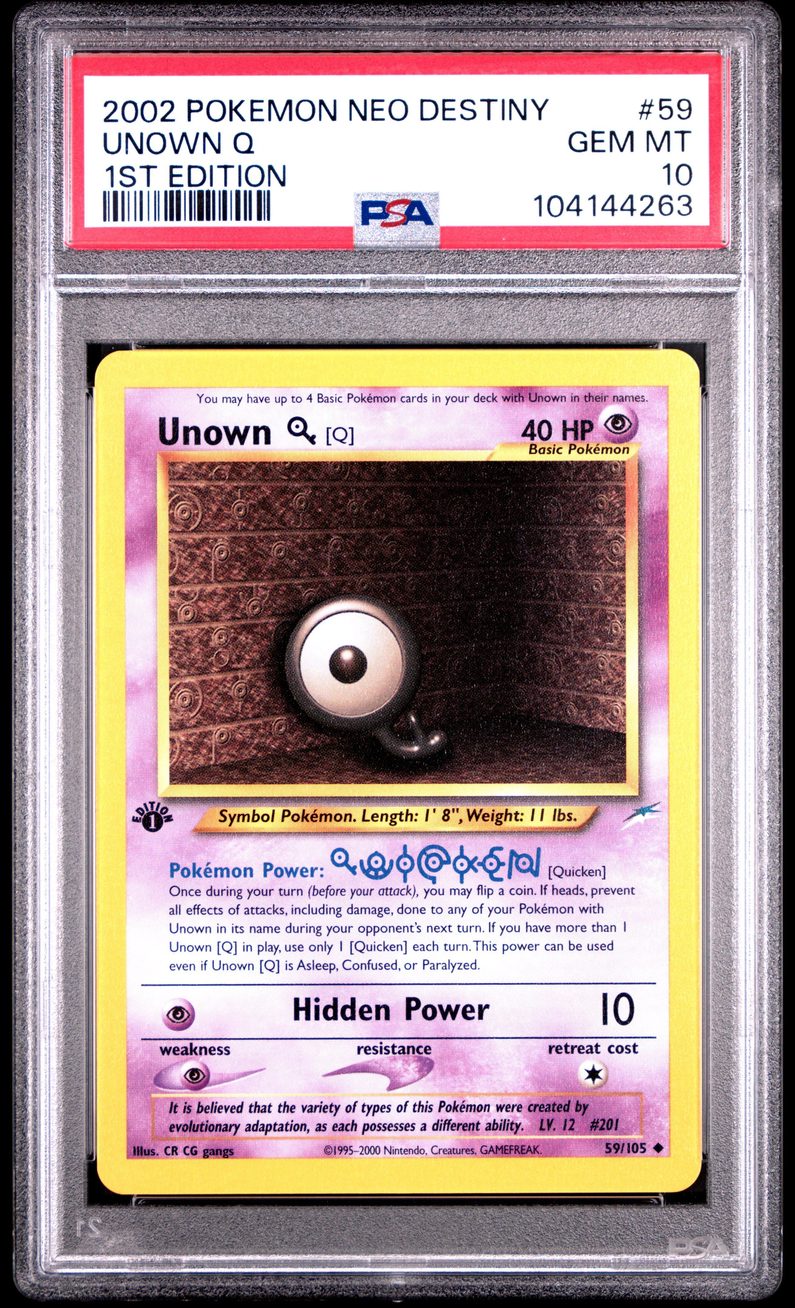 2002 Pokemon Neo Destiny 59 Unown Q 1st Edition PSA 10