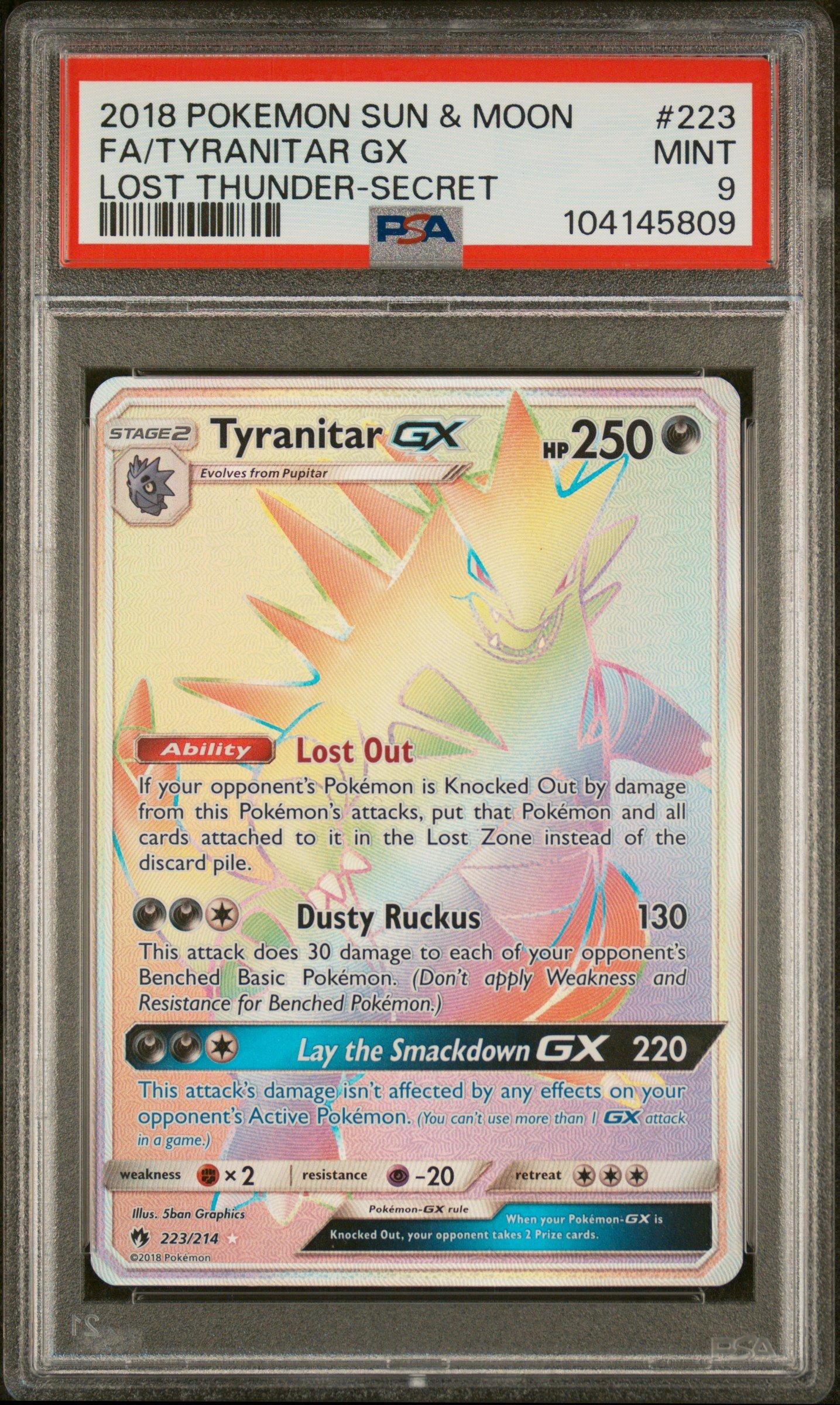 2018 Pokemon Sun & Moon Lost Thunder 223 Full Art/tyranitar Gx Secret PSA 9
