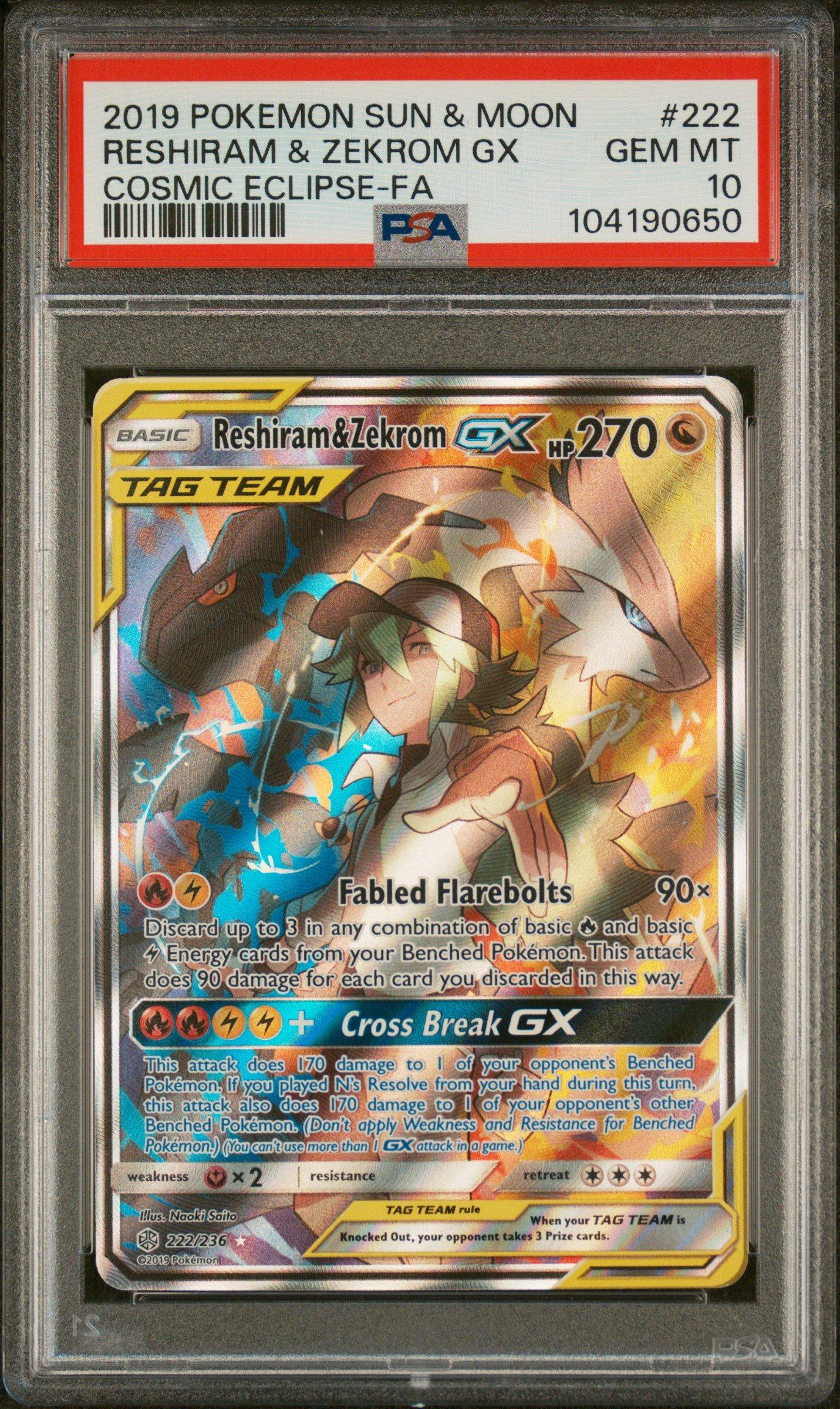 2019 Pokemon Sun & Moon Cosmic Eclipse 222 Full Art/reshiram & Zekrom Gx PSA