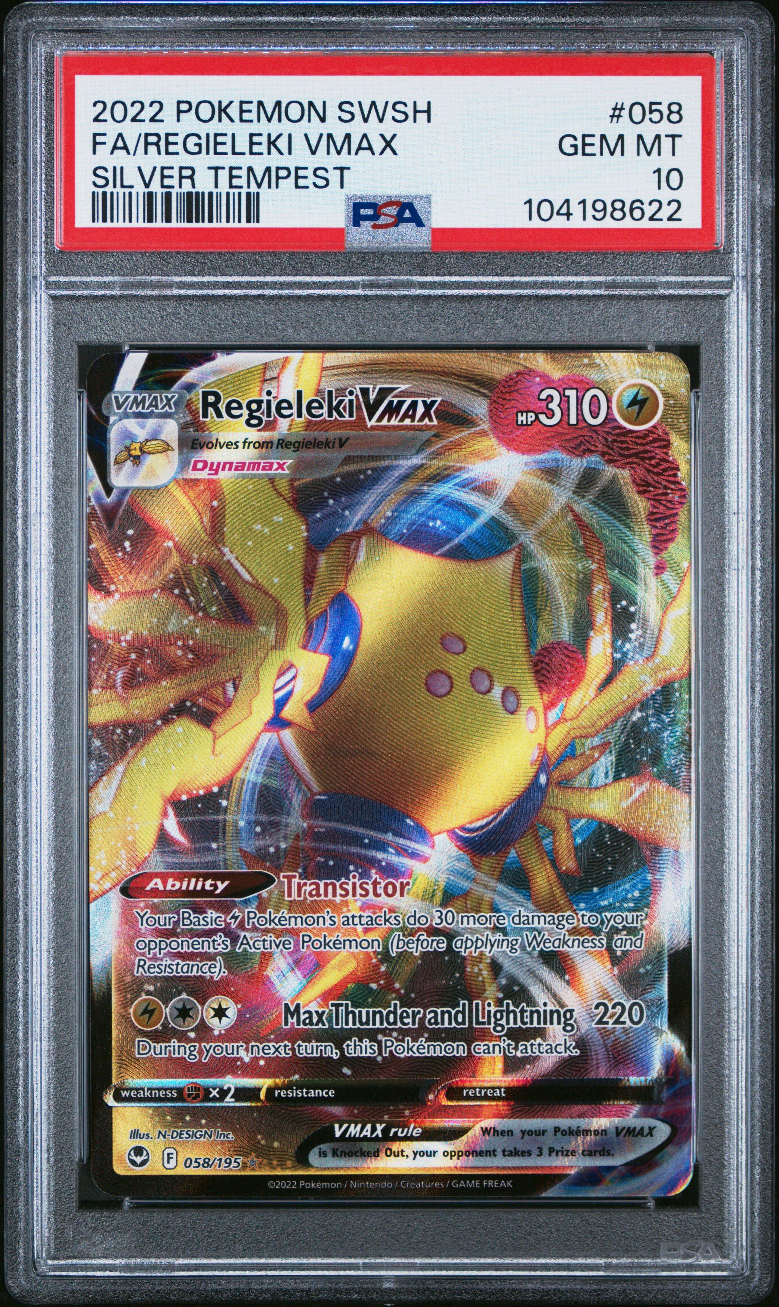 2022 Pokemon Sword & Shield Silver Tempest 058 Full Art/regieleki Vmax PSA 10