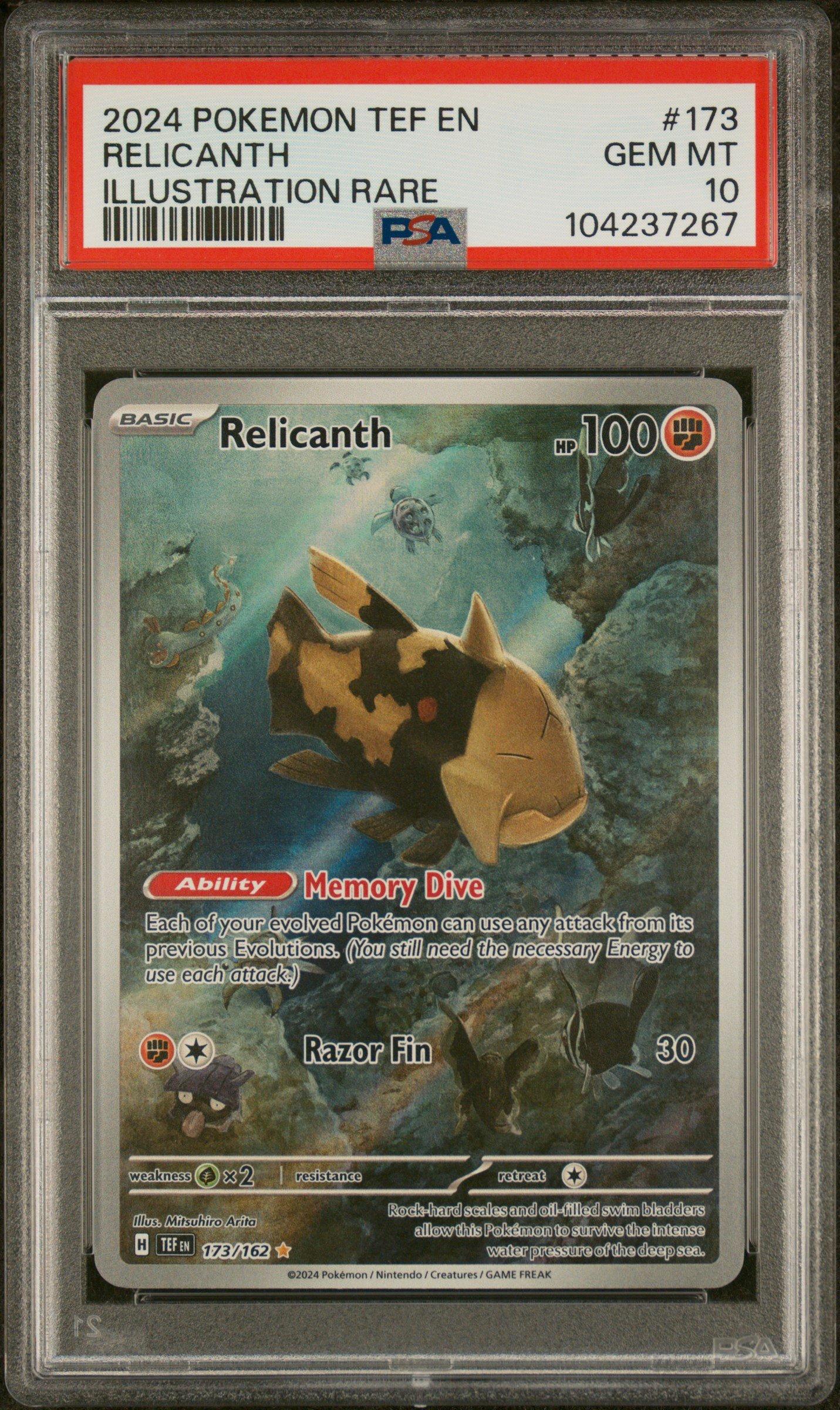 2024 Pokemon Tef En-temporal Forces 173 Relicanth Illustration Rare PSA