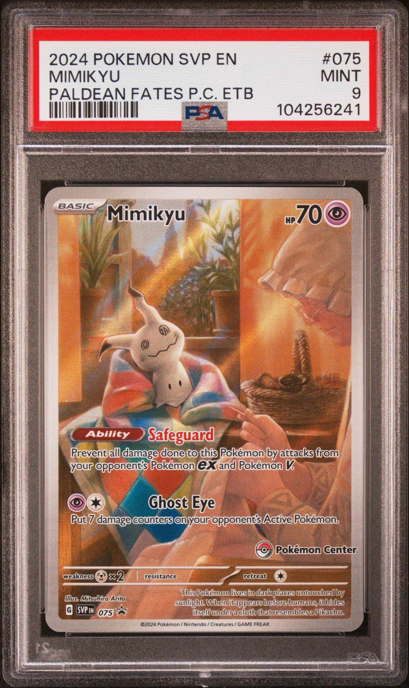 2024 Pokemon Svp En-sv Black Star Promo 075 Mimikyu Paldean Fates Pokemon Center Elite Trainer Box PSA