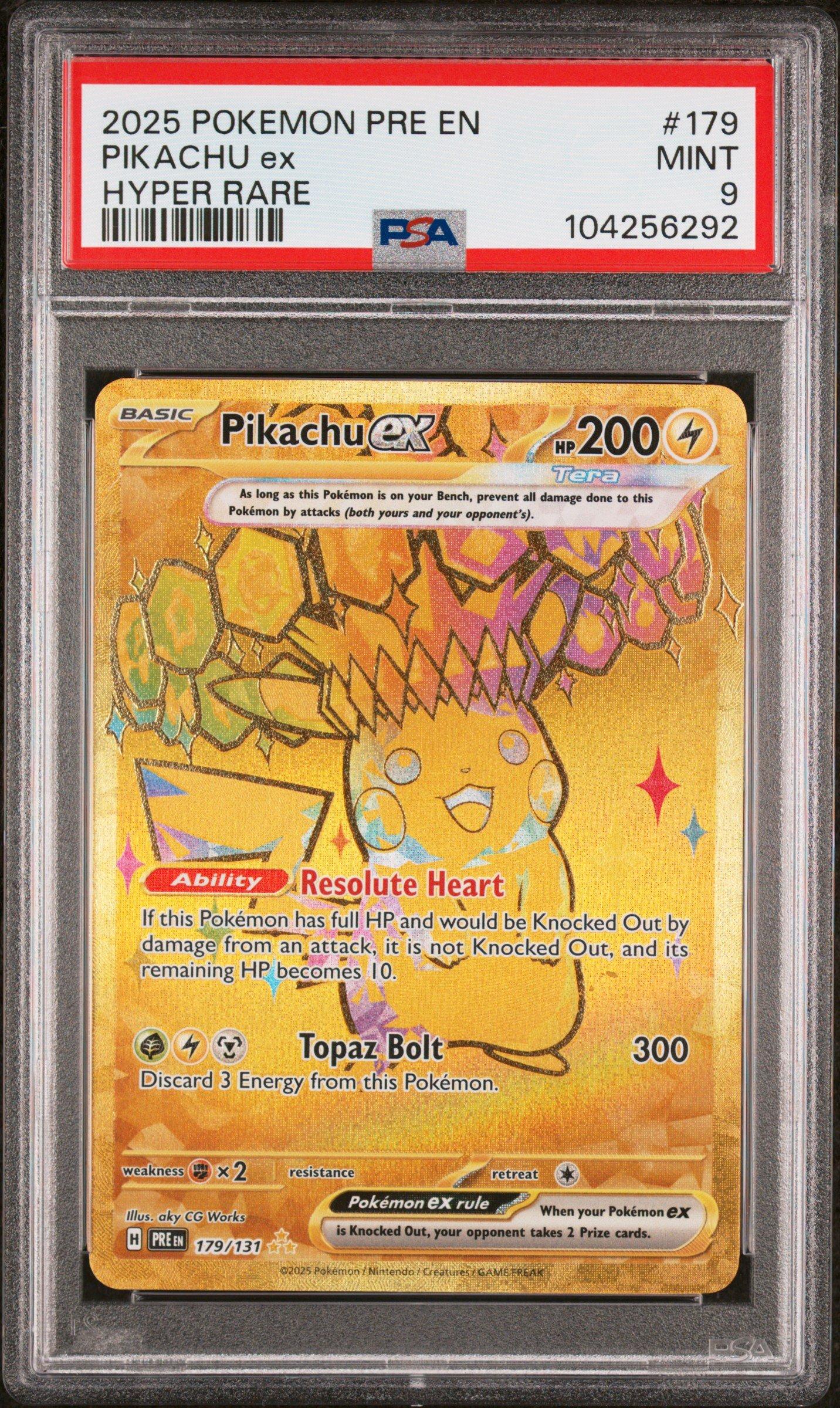 2025 Pokemon Pre En-prismatic Evolutions 179 Pikachu Ex Hyper Rare PSA