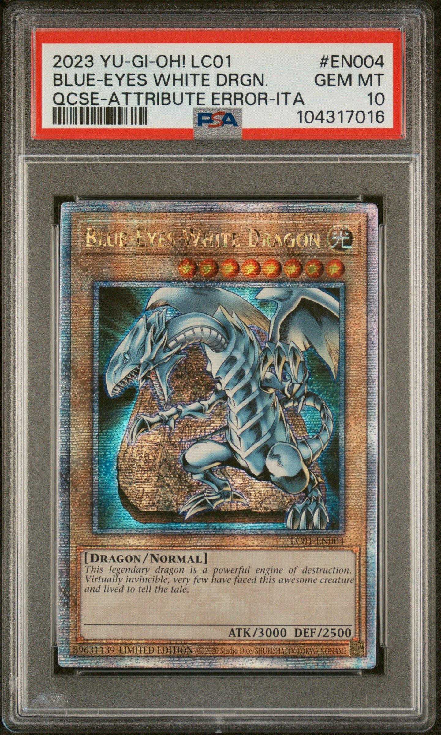 2023 Yu-gi-oh! Lc01-legendary Collection: 25th Anniversary Edition En004 Blue-eyes White Dragon Quarter Century Secret Rare-attribute Error-italian PSA