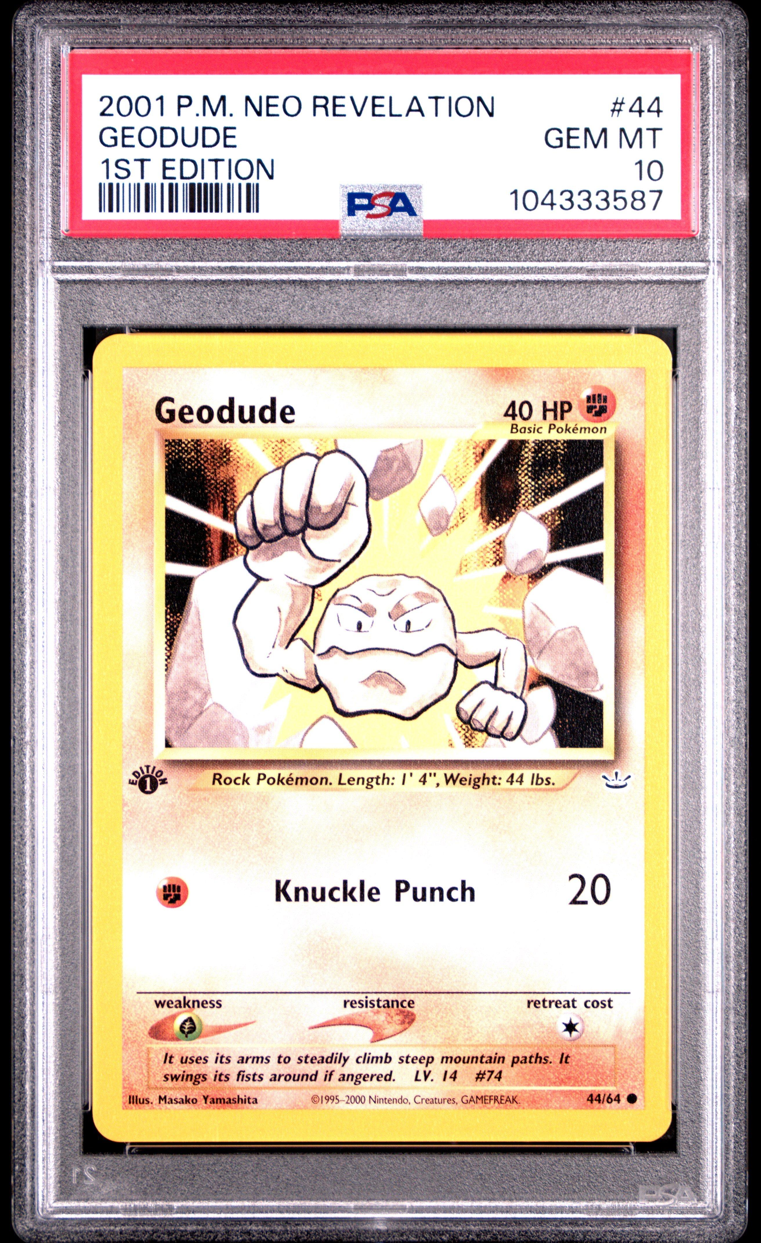 2001 Pokemon Neo Revelation 1st Edition 44 Geodude PSA 10