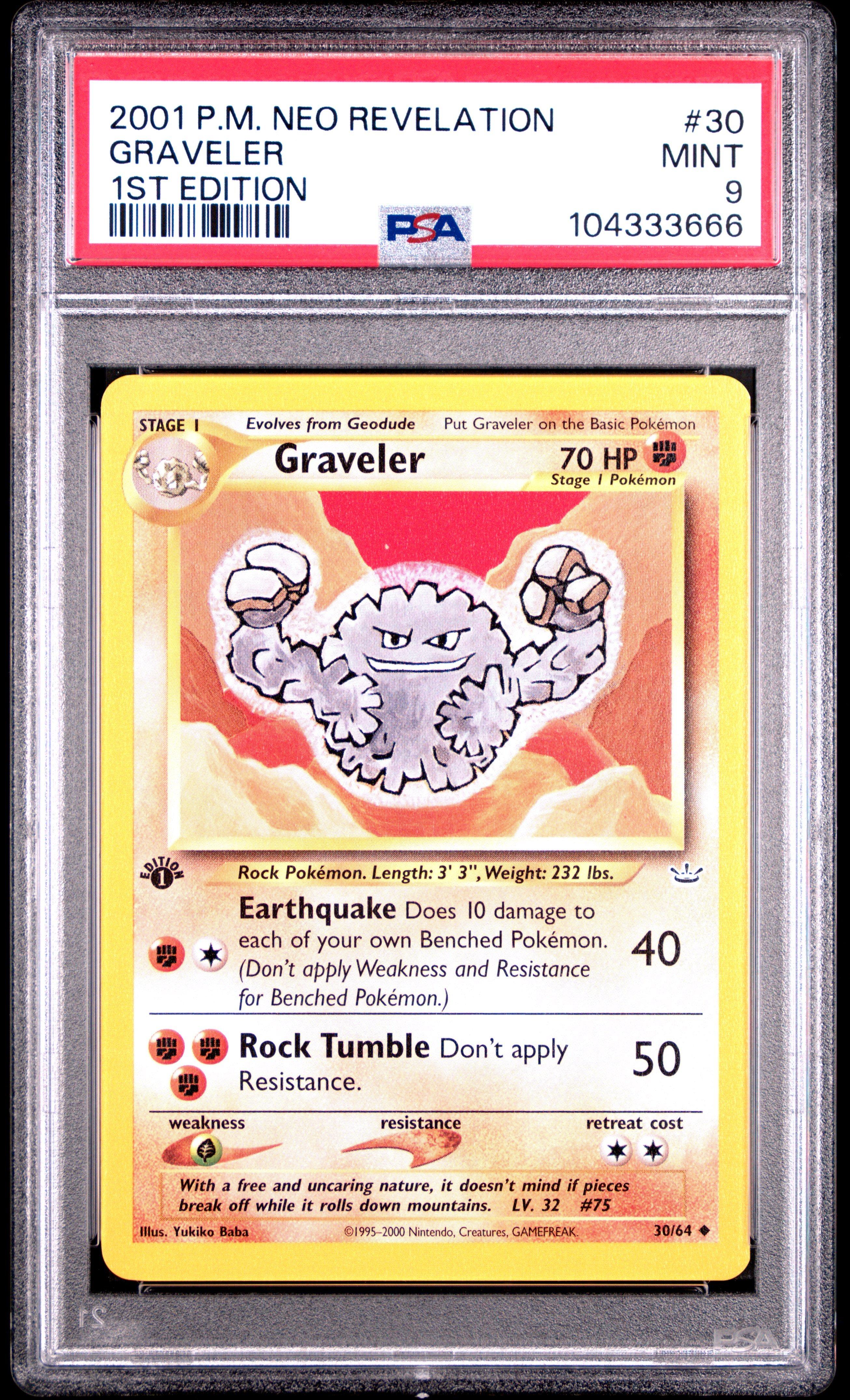 2001 Pokemon Neo Revelation 1st Edition 30 Graveler PSA
