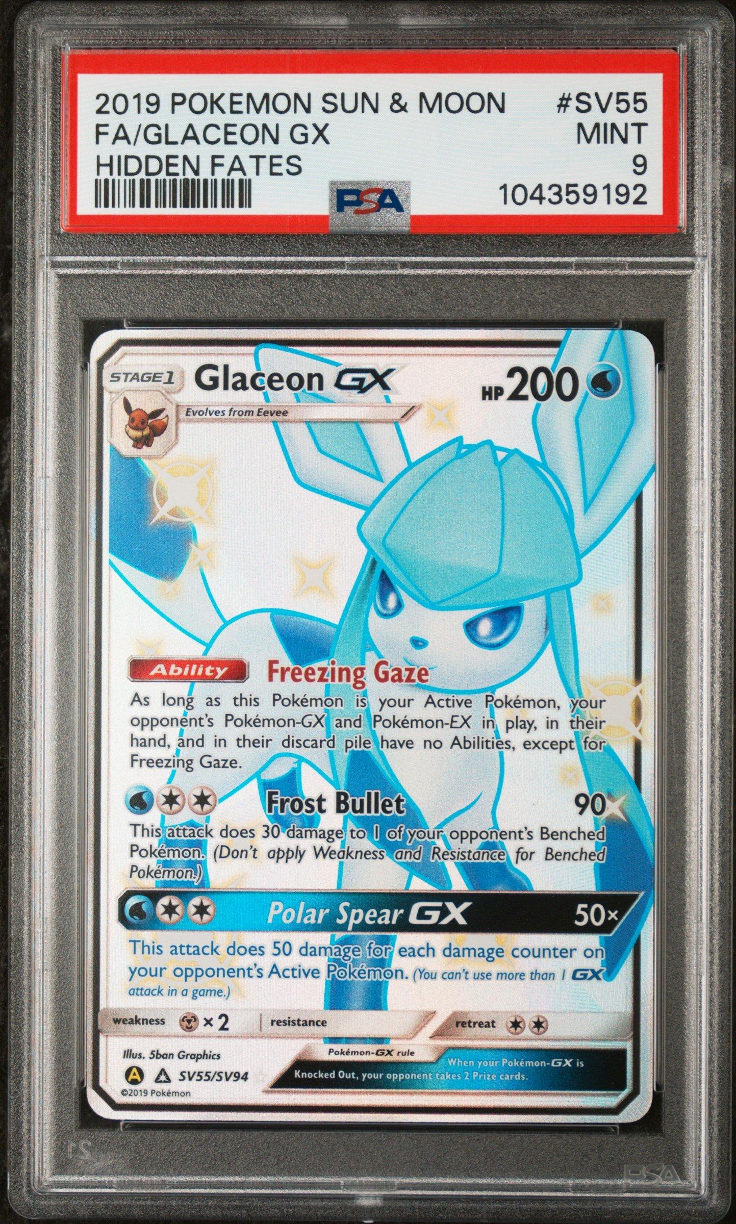 2019 Pokemon Sun & Moon Hidden Fates Sv55 Full Art/glaceon Gx PSA