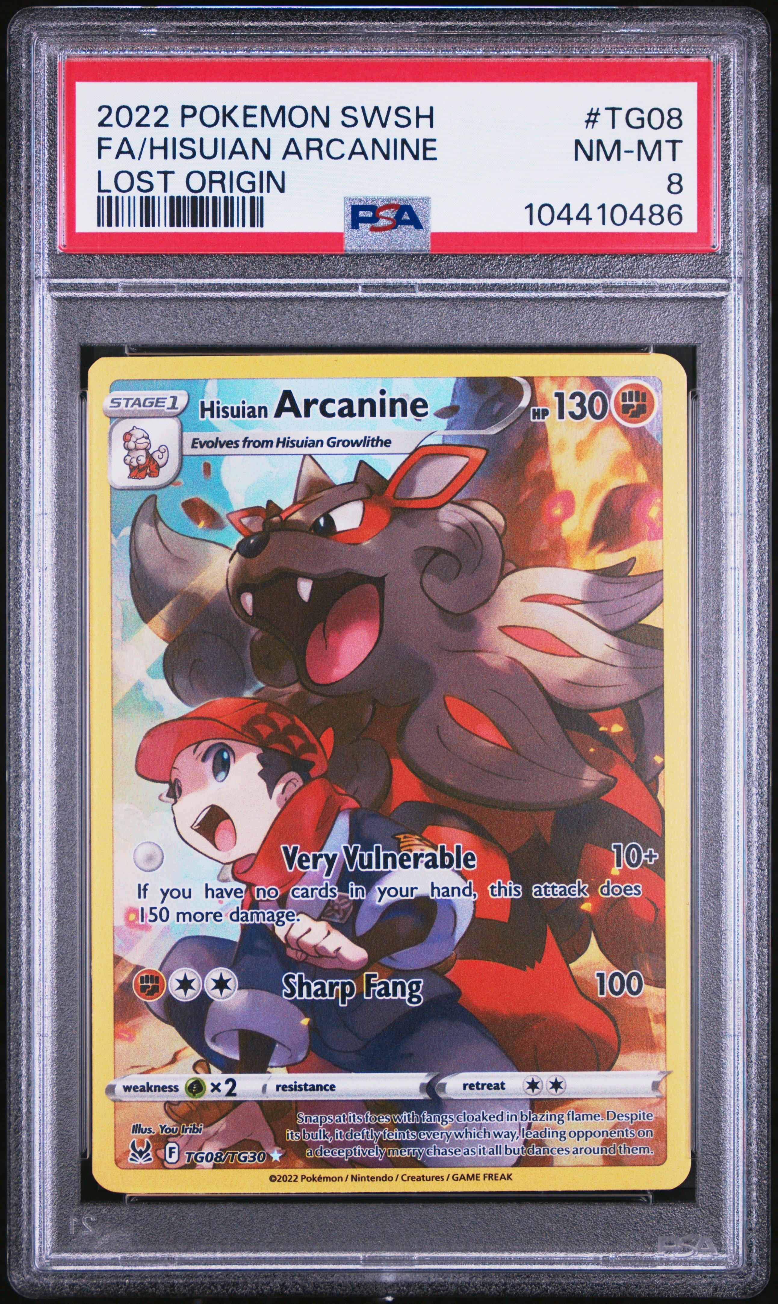 2022 Pokemon Sword & Shield Lost Origin Tg08 Full Art/hisuian Arcanine PSA