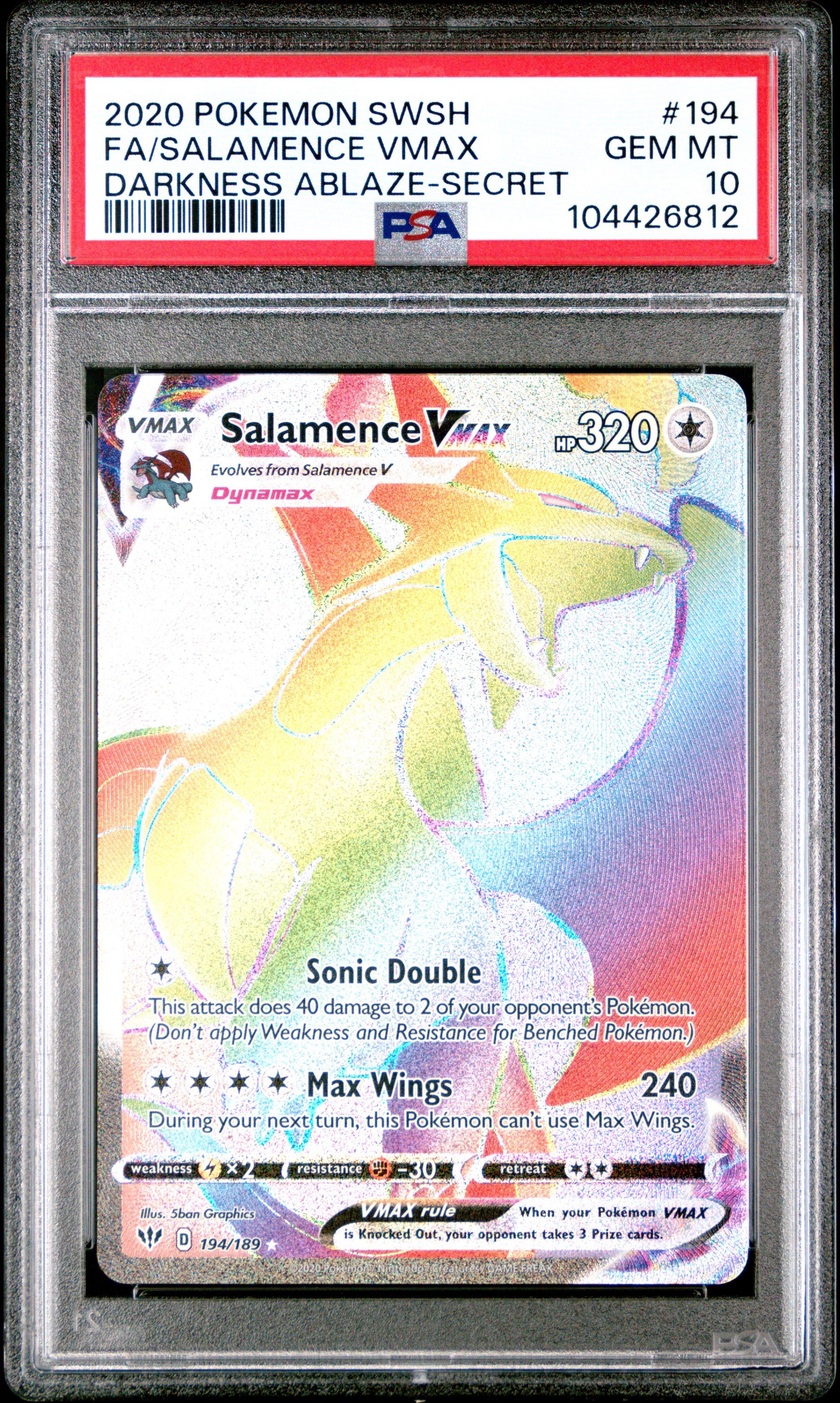 2020 Pokemon Sword & Shield Darkness Ablaze 194 Full Art/salamence Vmax Secret PSA 10