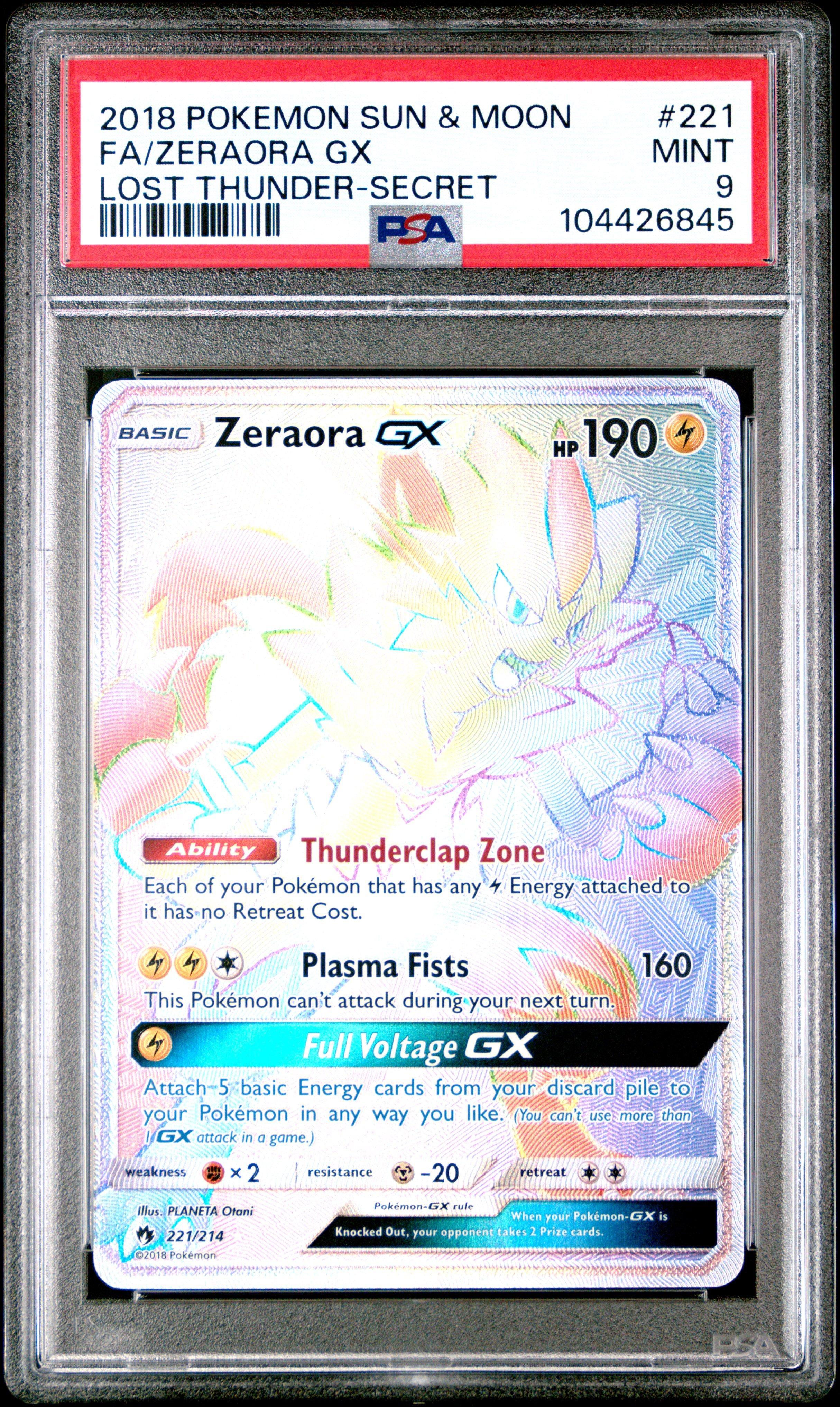 2018 Pokemon Sun & Moon Lost Thunder 221 Full Art/zeraora Gx Secret PSA 9