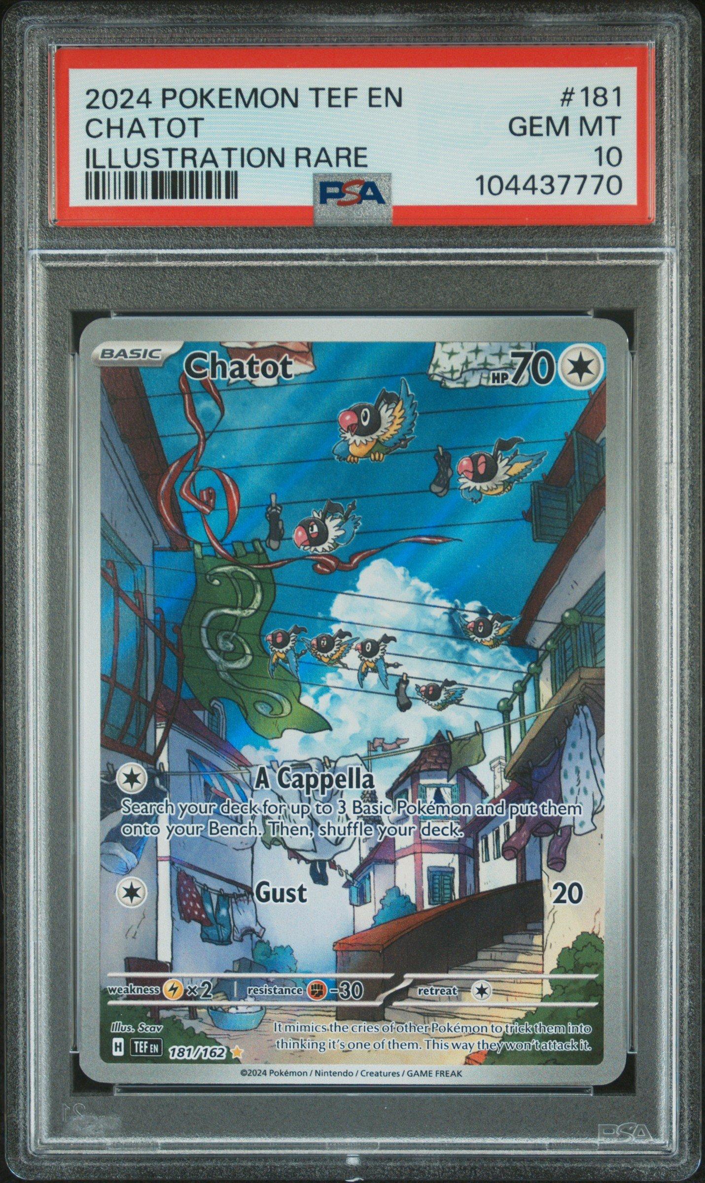 2024 Pokemon Tef En-temporal Forces 181 Chatot Illustration Rare PSA