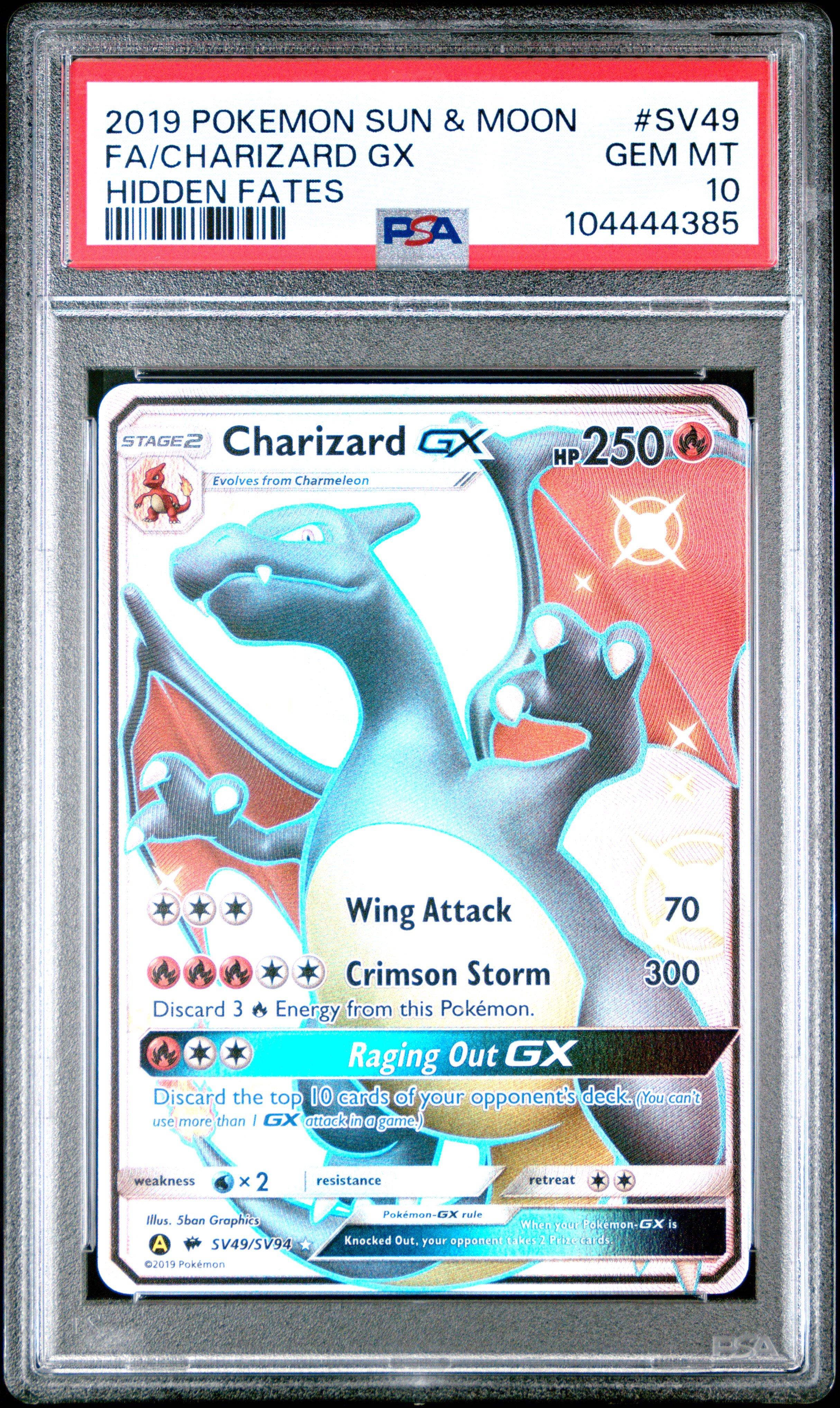2019 Pokemon Sun & Moon Hidden Fates Sv49 Full Art/charizard Gx PSA