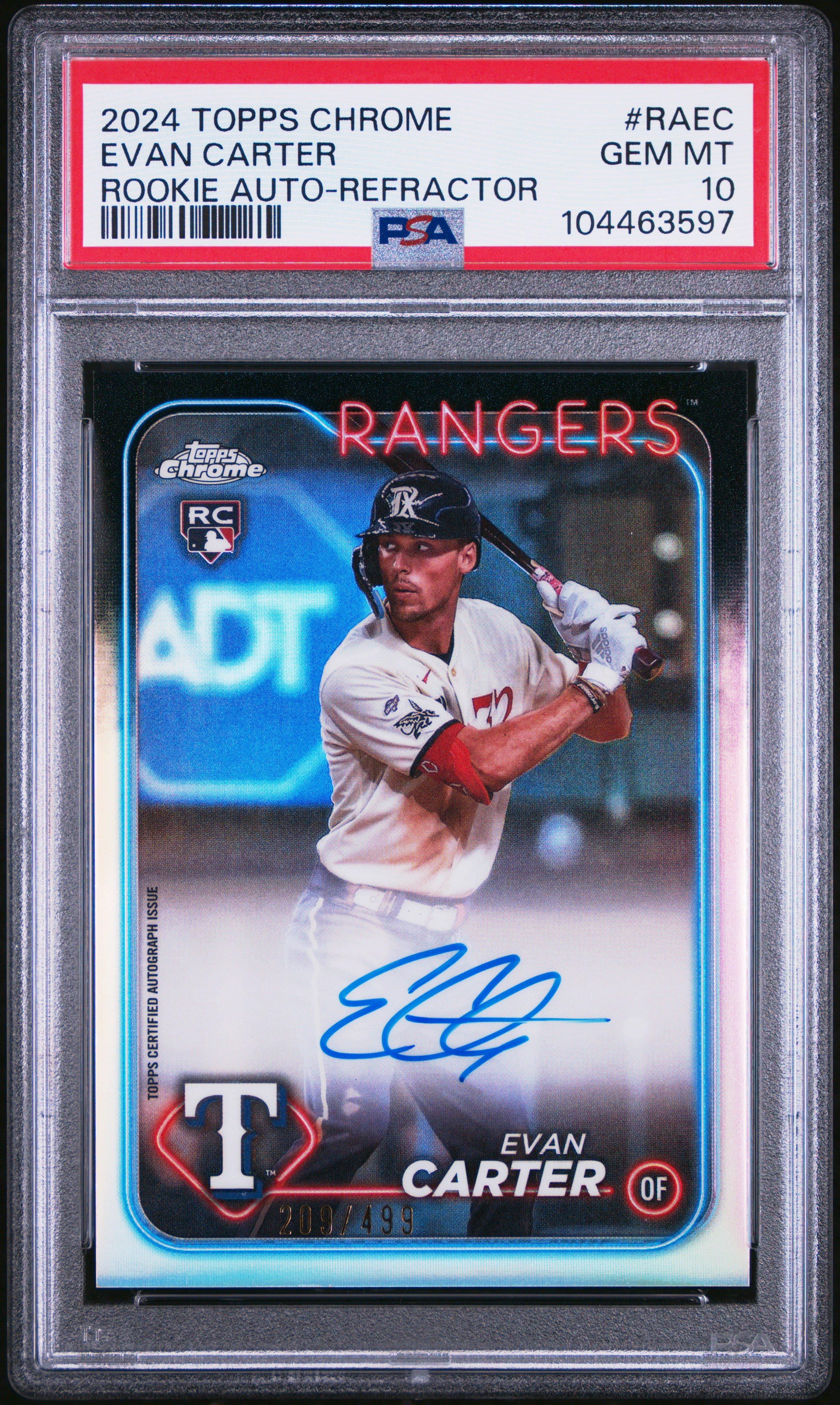2024 Topps Chrome Rookie Autographs Raec Evan Carter Refractor PSA 10