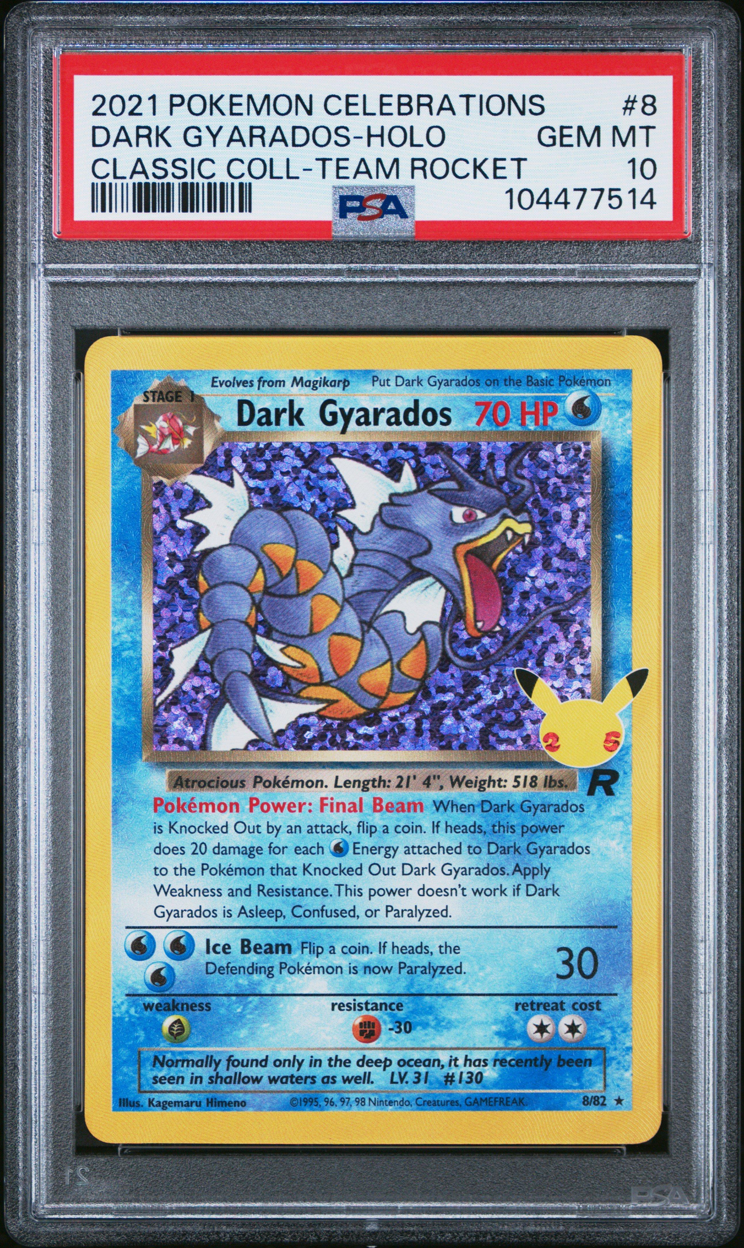 2021 Pokemon Celebrations Classic Collection 8 Dark Gyarados-holo PSA