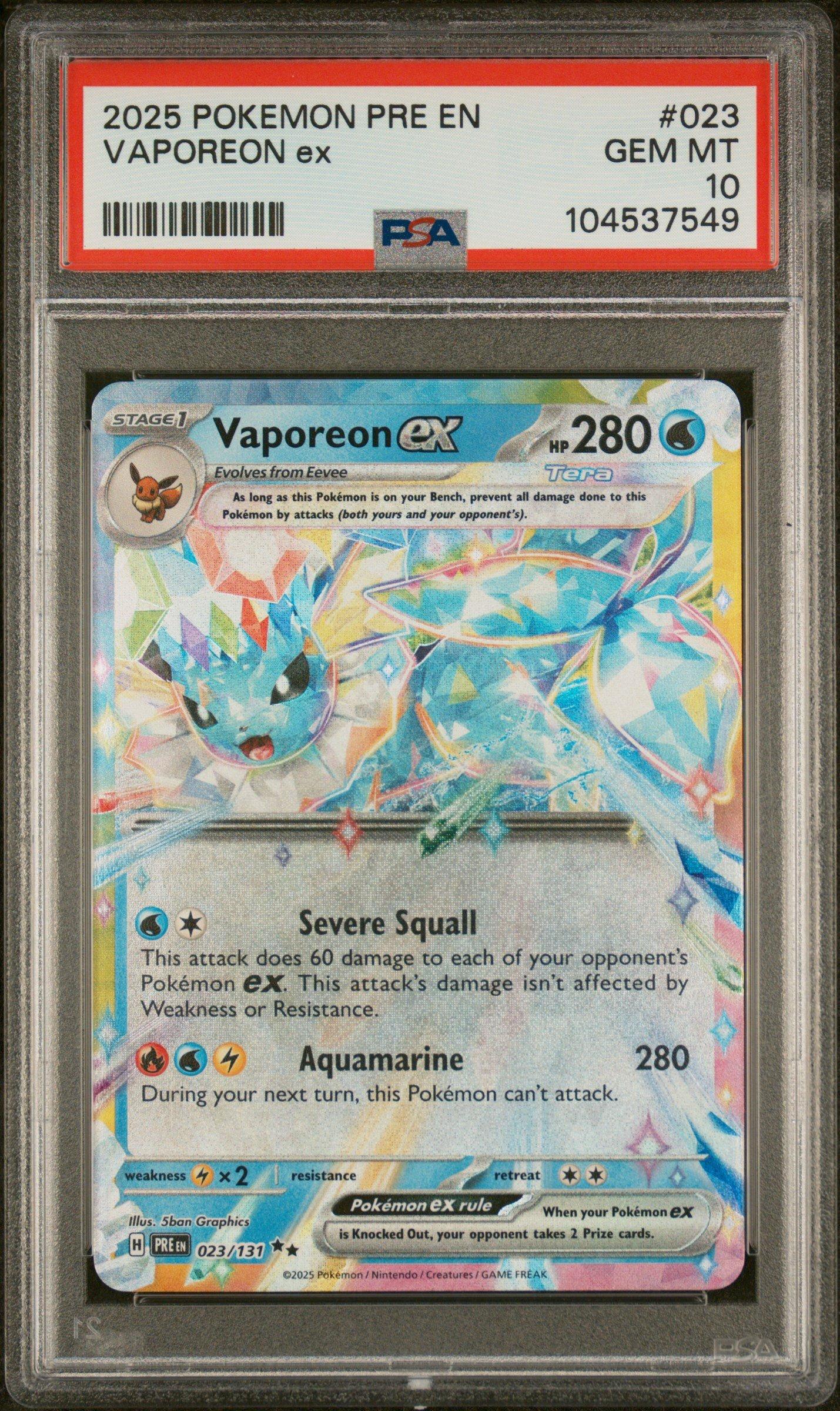 シャワーズPSA10 Vaporeon exSAR 2025 Pokemon Pre En-prismatic Evolutions 023 Vaporeon Ex PSA 10
