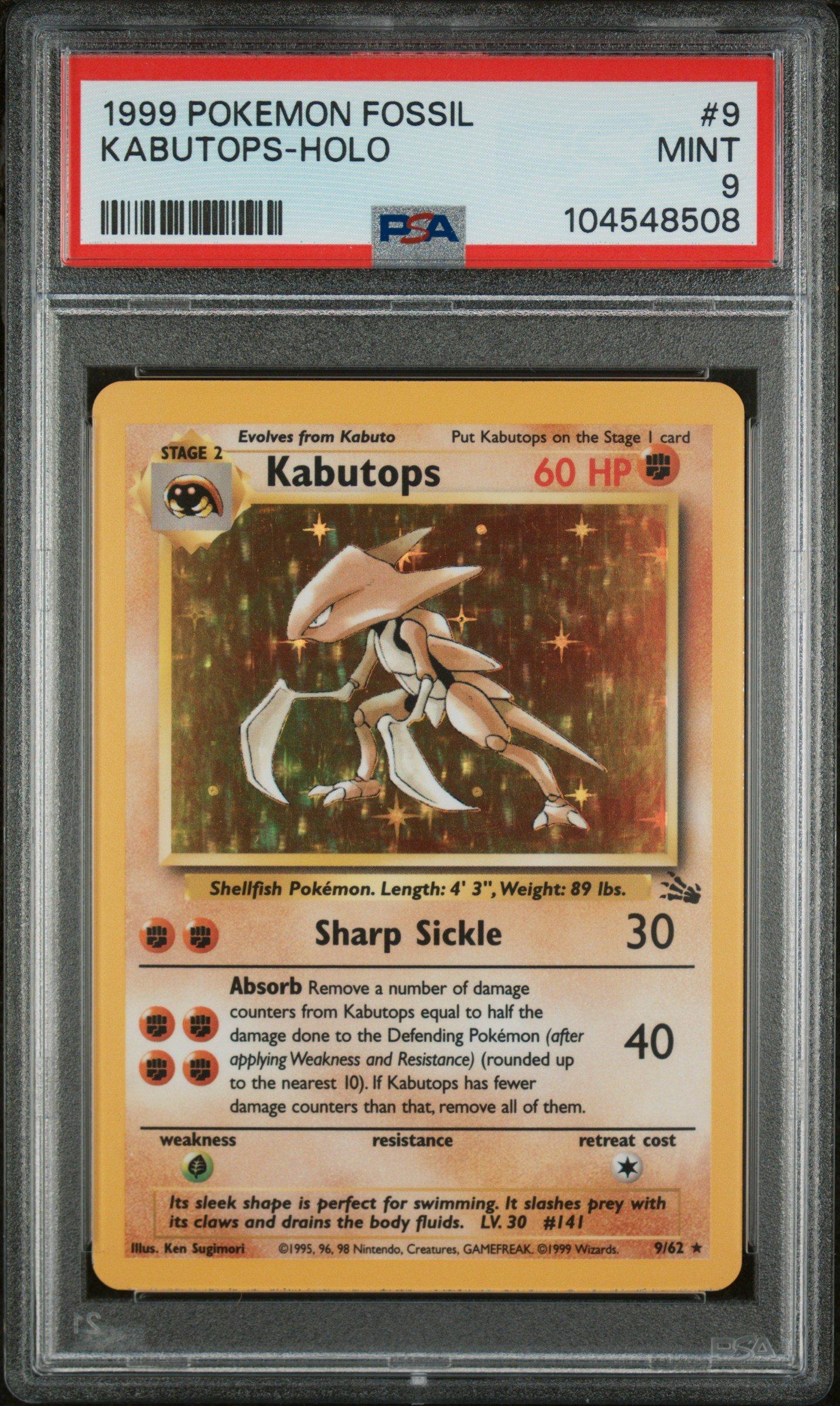 1999 Pokemon Fossil 9 Kabutops-holo PSA 9