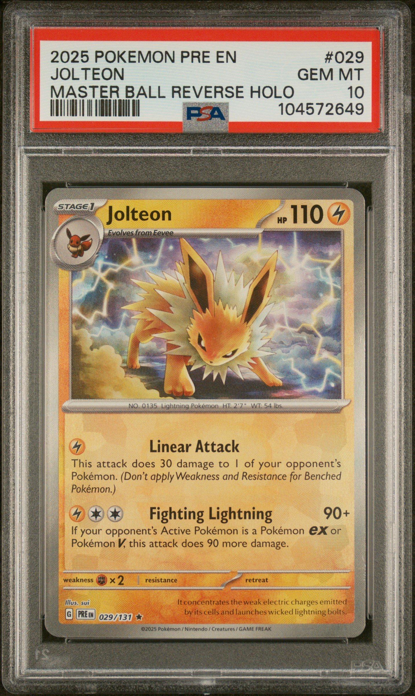 2025 Pokemon Pre En-prismatic Evolutions 029 Jolteon Master Ball Reverse Holo PSA