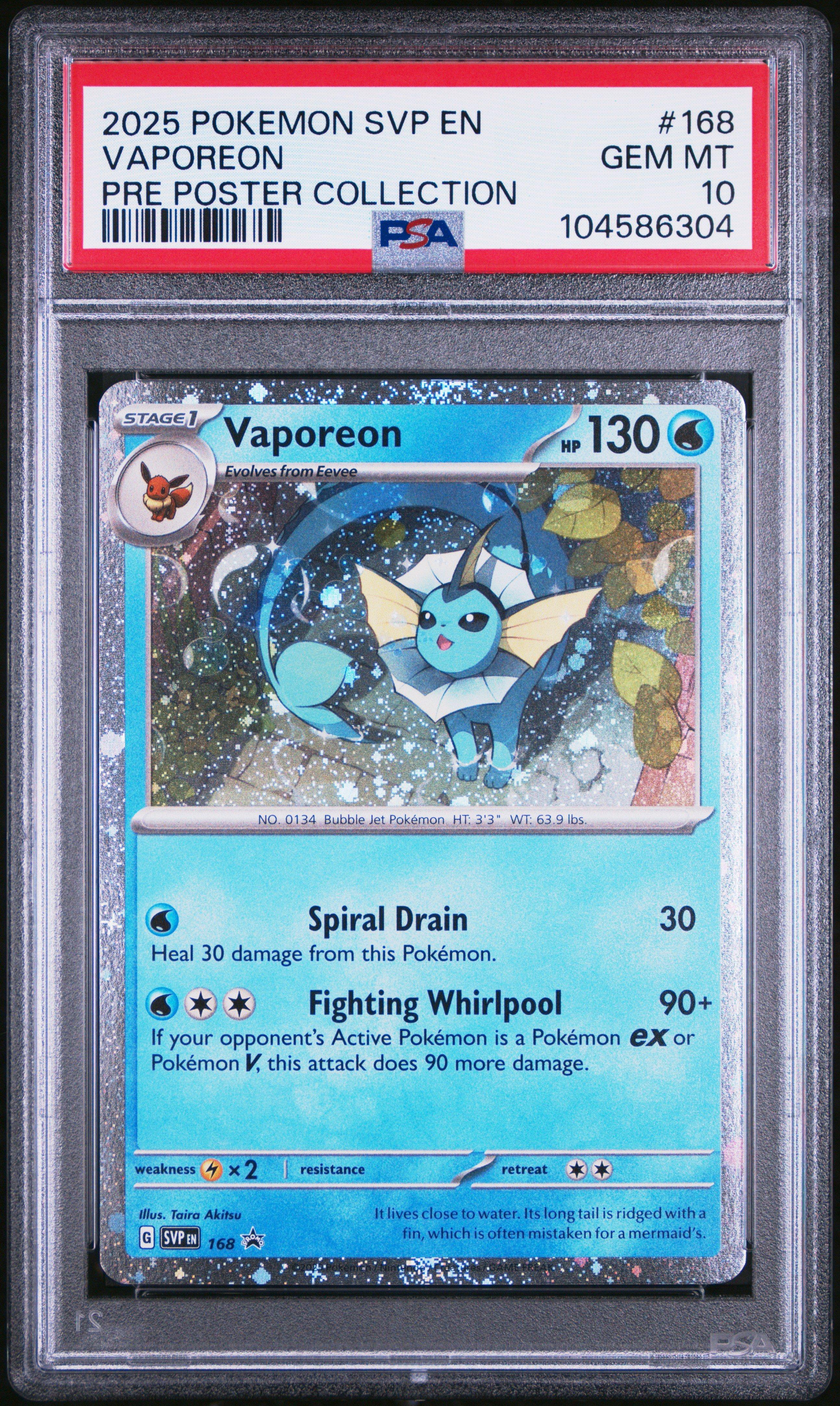 2025 Pokemon Svp En-sv Black Star Promo 168 Vaporeon Prismatic Evolutions Poster Collection PSA 10
