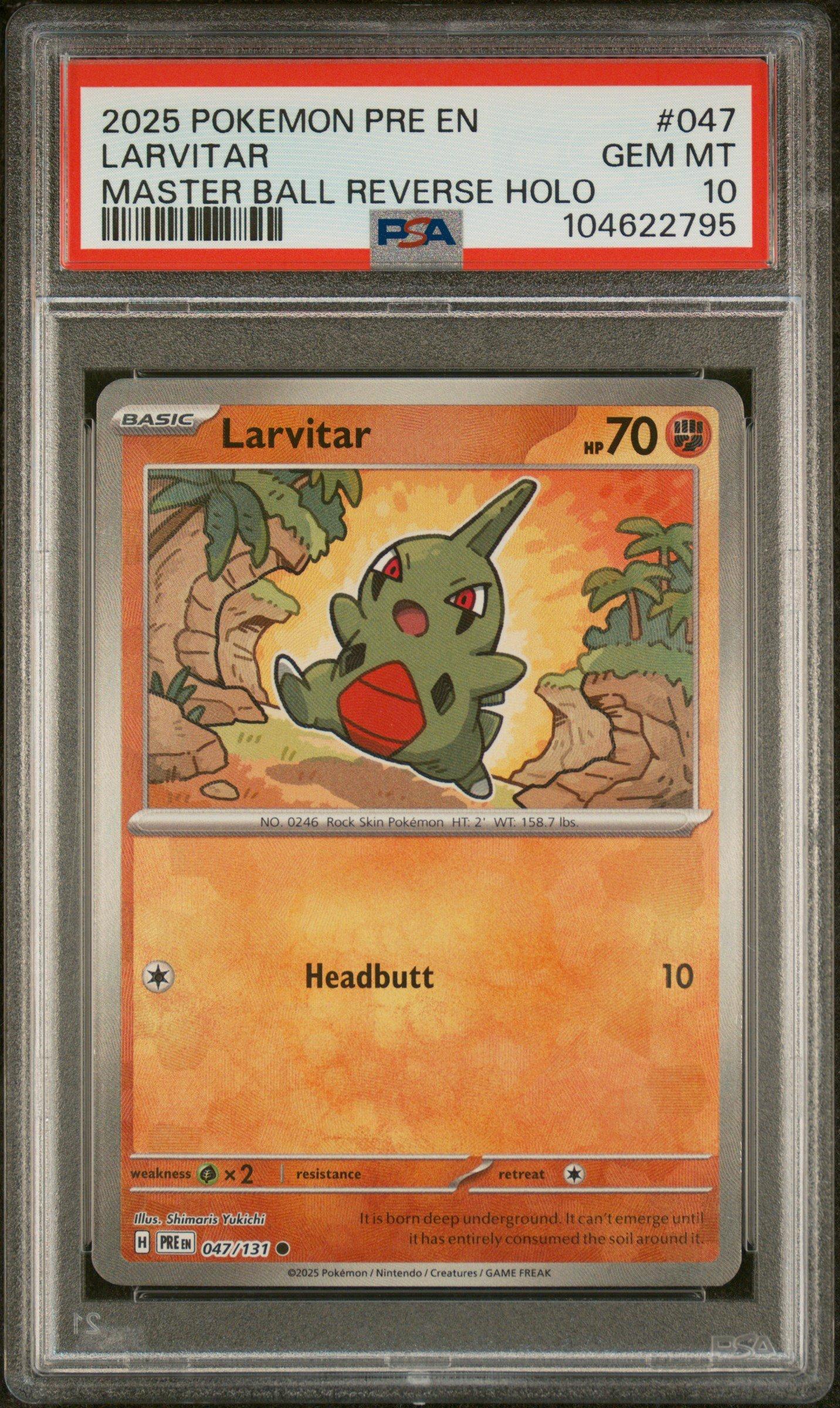 2025 Pokemon Pre En-prismatic Evolutions 047 Larvitar Master Ball Reverse Holo PSA