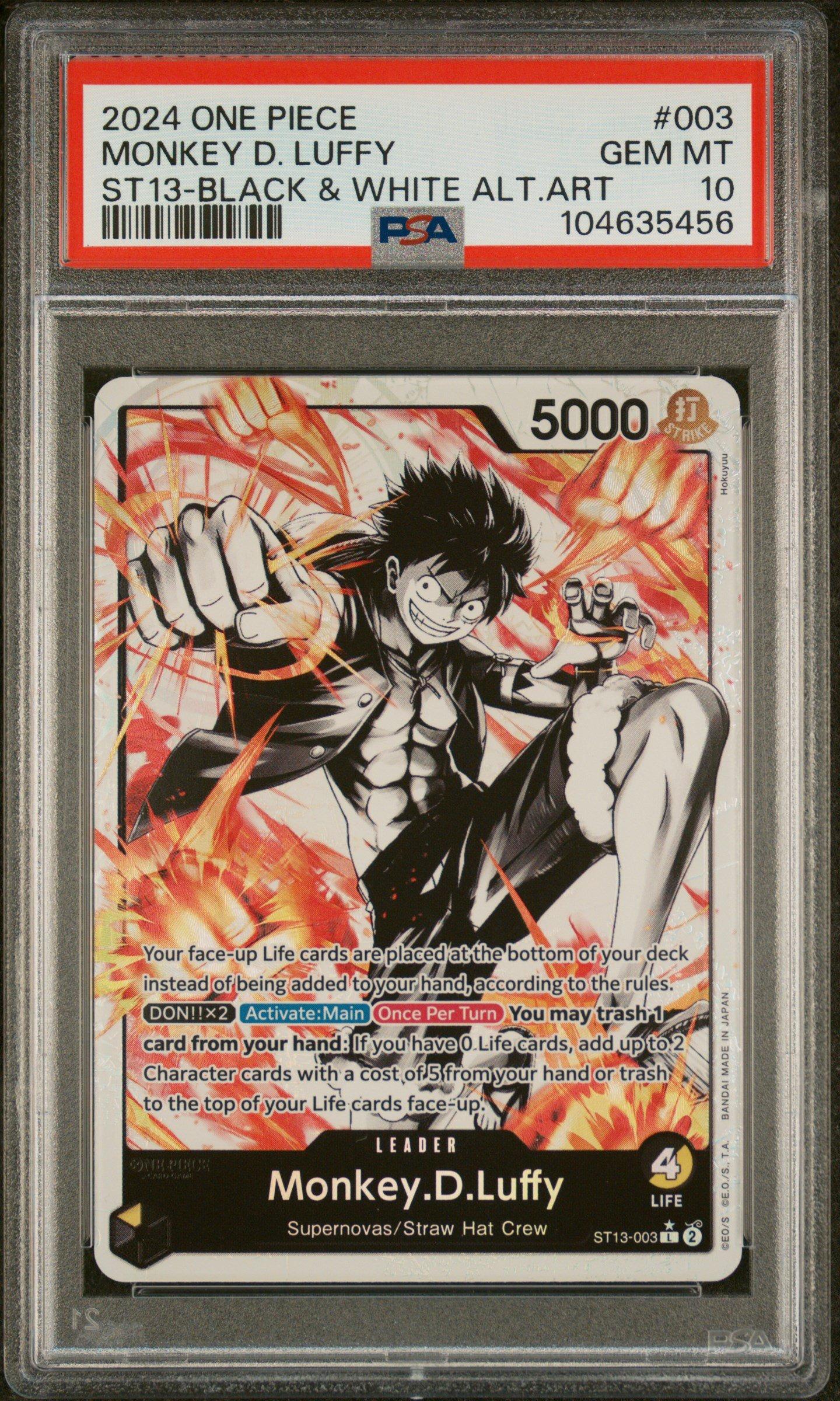 2024 One Piece Ultra Deck St13-the Three Brothers Monkey D. Luffy Black & White Alternate Art PSA 10
