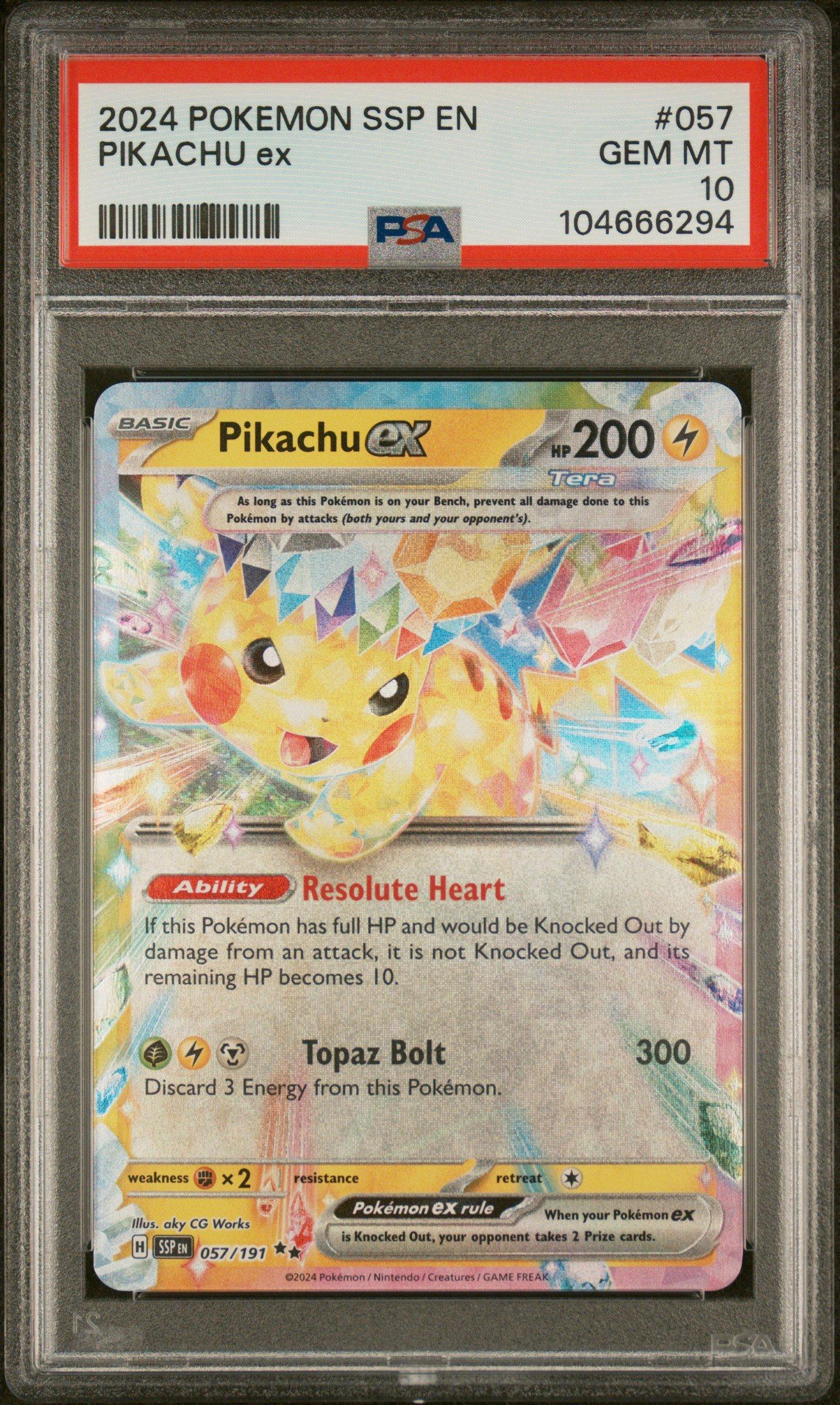 2024 Pokemon Ssp En-surging Sparks 057 Pikachu Ex PSA 10 Graded